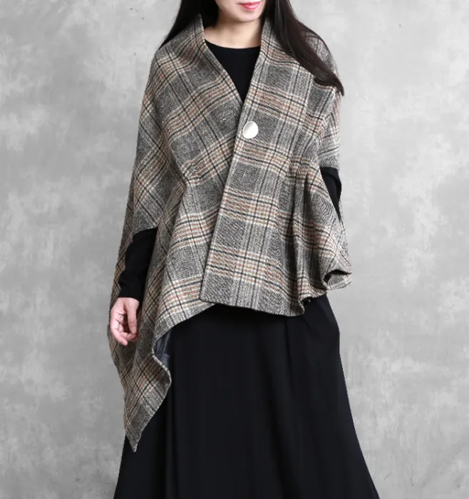 Plaid Women Winter Irregular Women Wool Coat Jacket Cloak