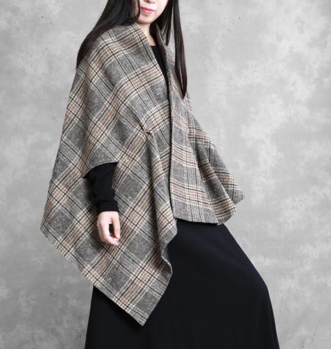 Plaid Women Winter Irregular Women Wool Coat Jacket Cloak