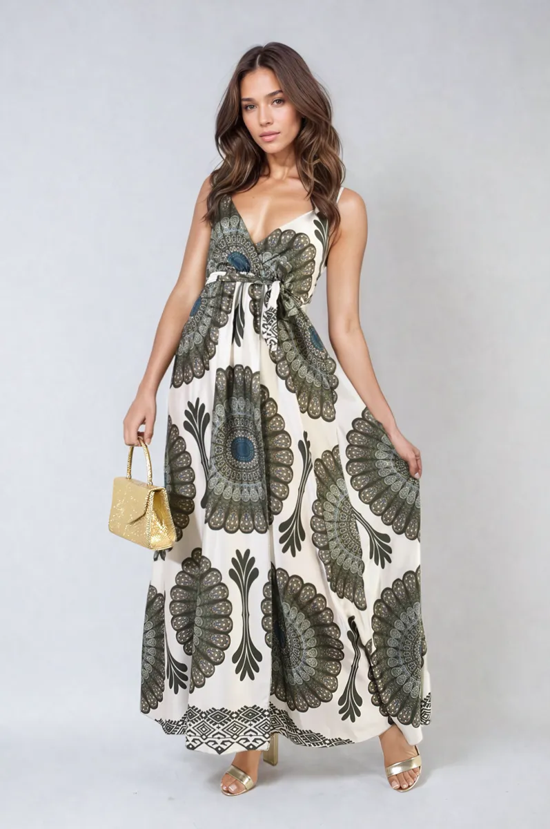 Printed Boho Maxi Dress with Front Slit