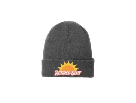 Retired Slut - Gray Embroidered Winter Beanie