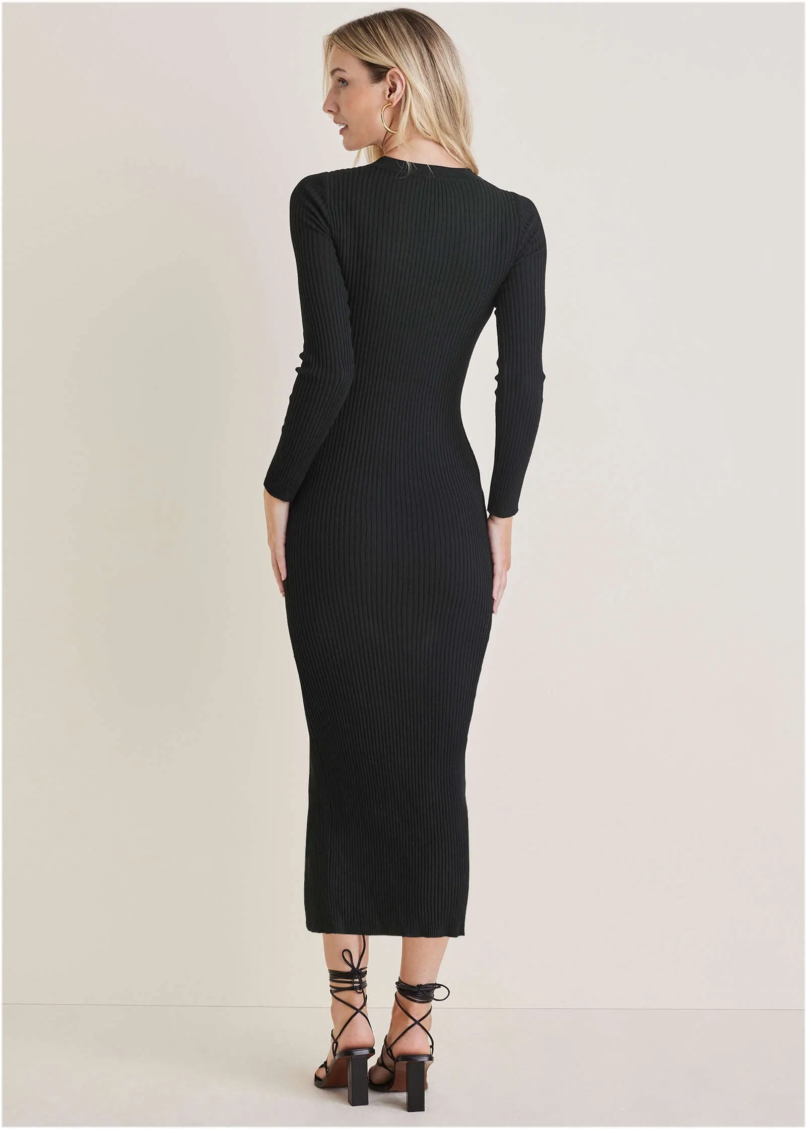 Ribbed Maxi Sweater Dress - Black