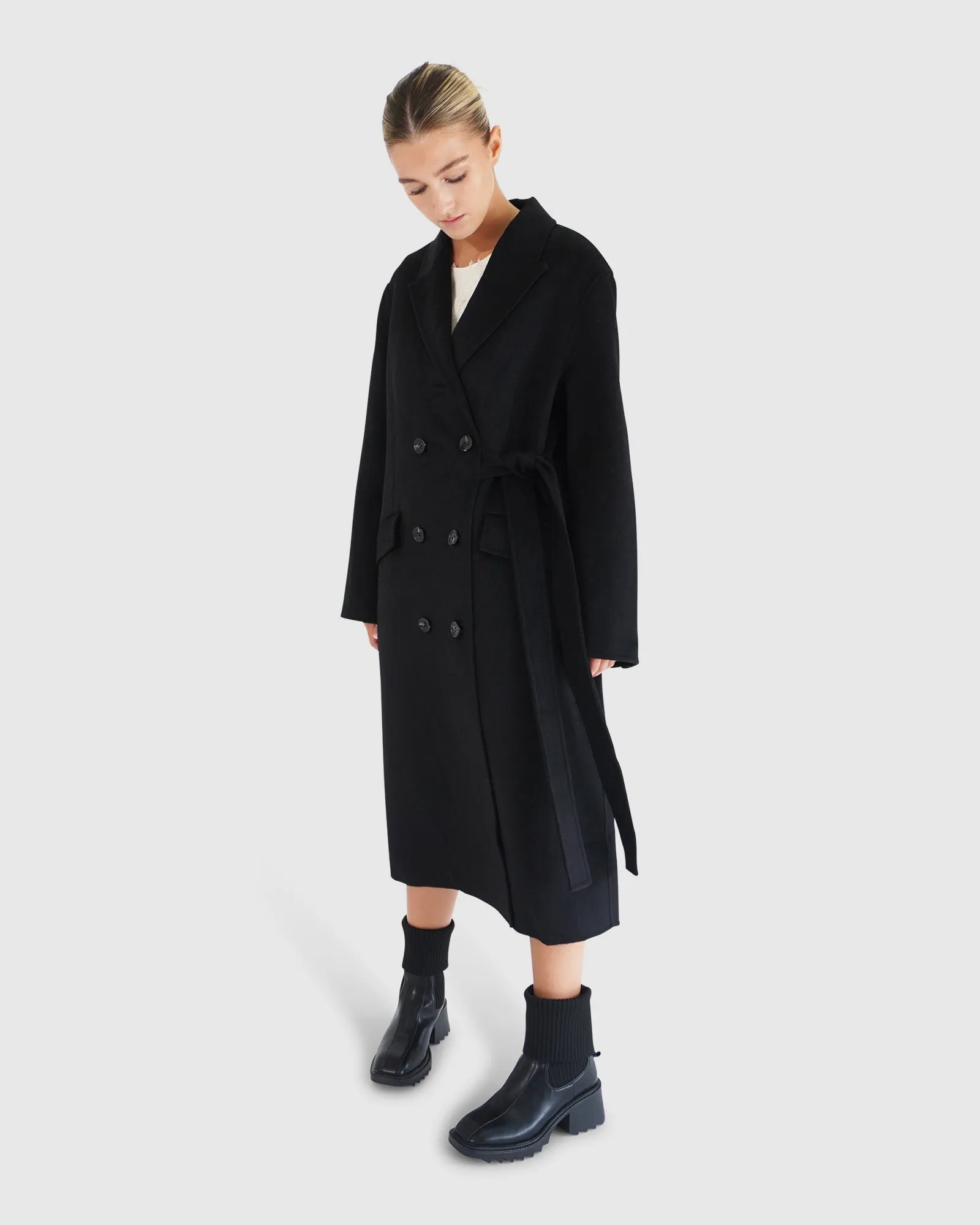 Right There Side Tie Coat - Black