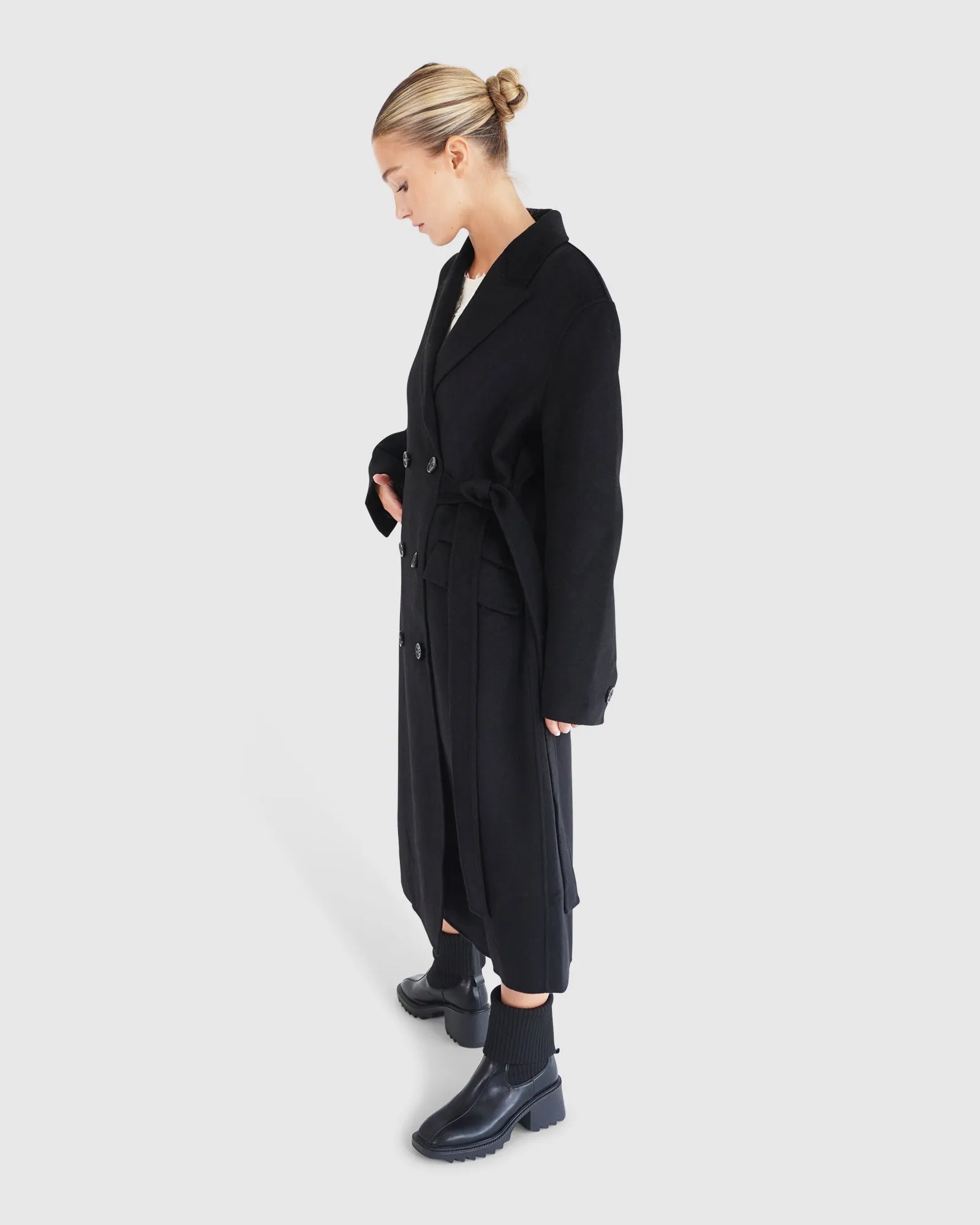 Right There Side Tie Coat - Black