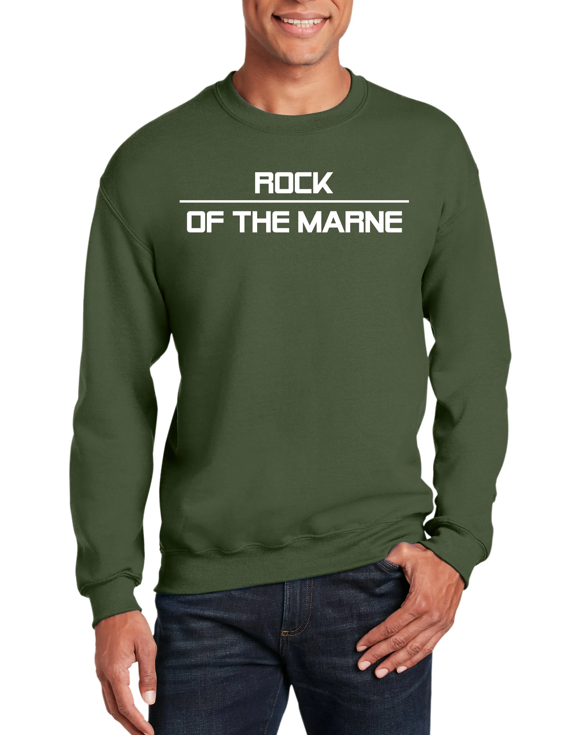 Rock of The Marne - (Color Design on Back) Crewneck Unisex Sweatshirt. Comes in Multiple Colors