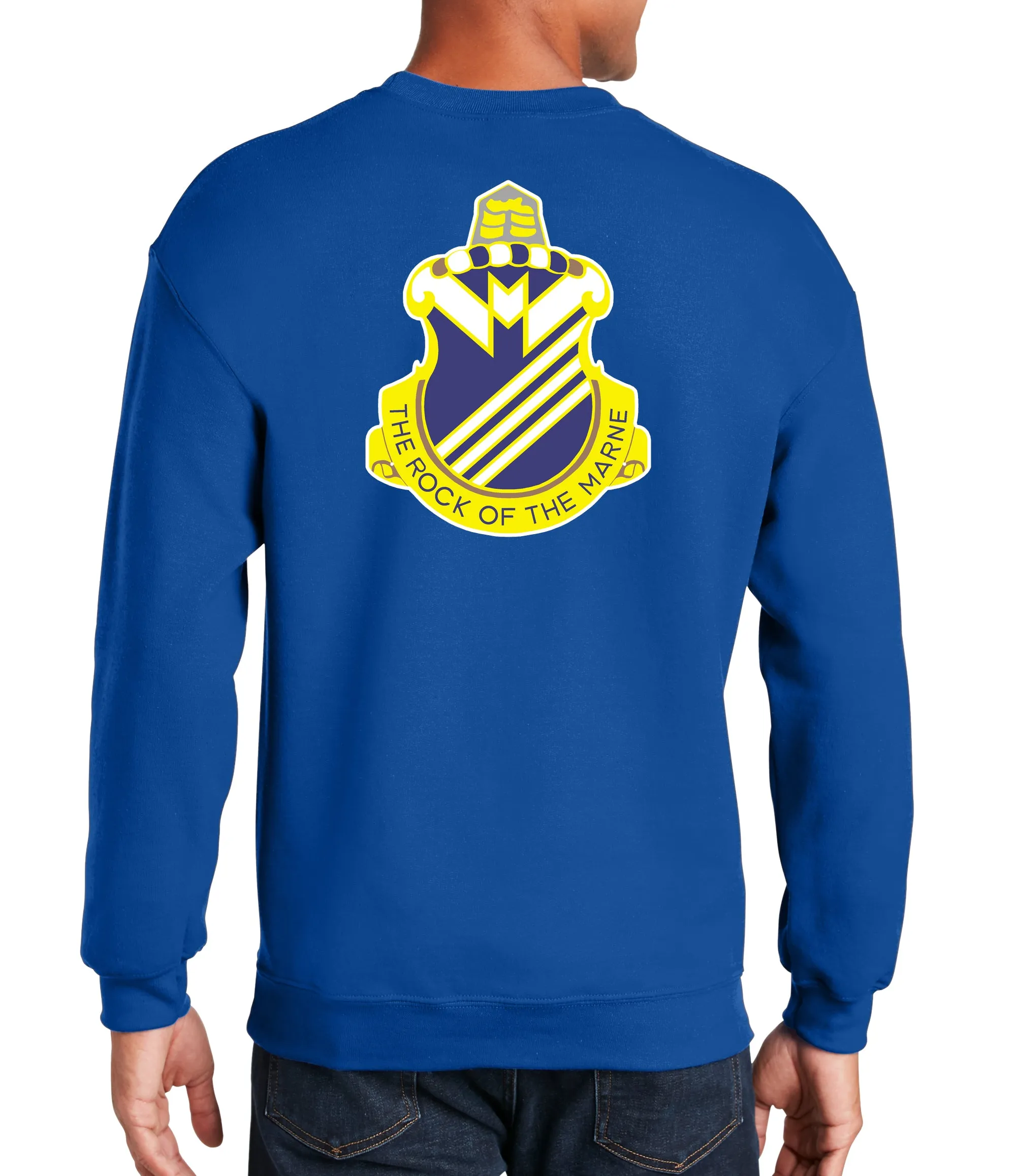 Rock of The Marne - (Color Design on Back) Crewneck Unisex Sweatshirt. Comes in Multiple Colors