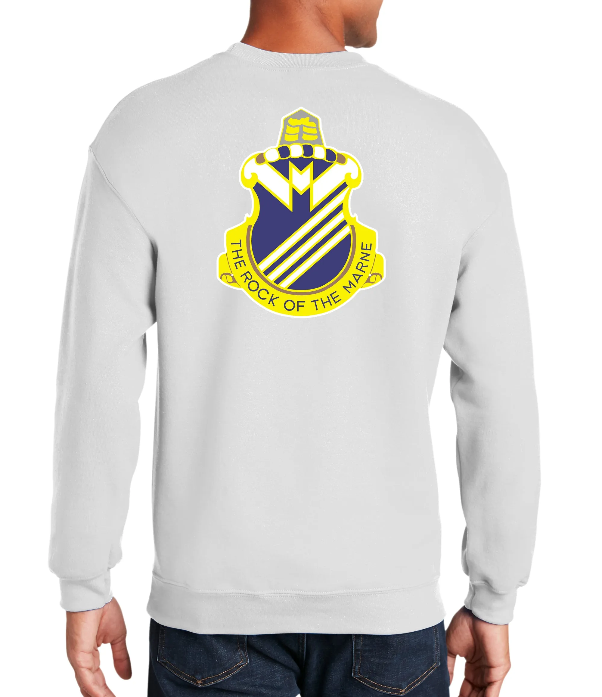 Rock of The Marne - (Color Design on Back) Crewneck Unisex Sweatshirt. Comes in Multiple Colors