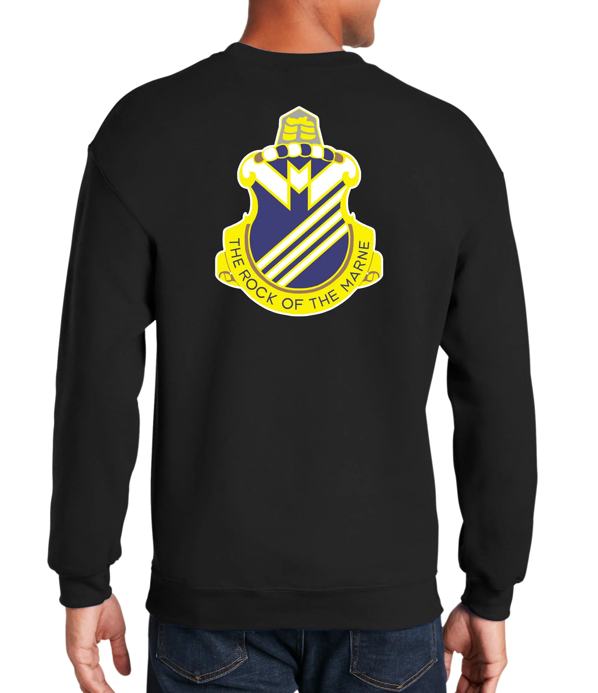 Rock of The Marne - (Color Design on Back) Crewneck Unisex Sweatshirt. Comes in Multiple Colors