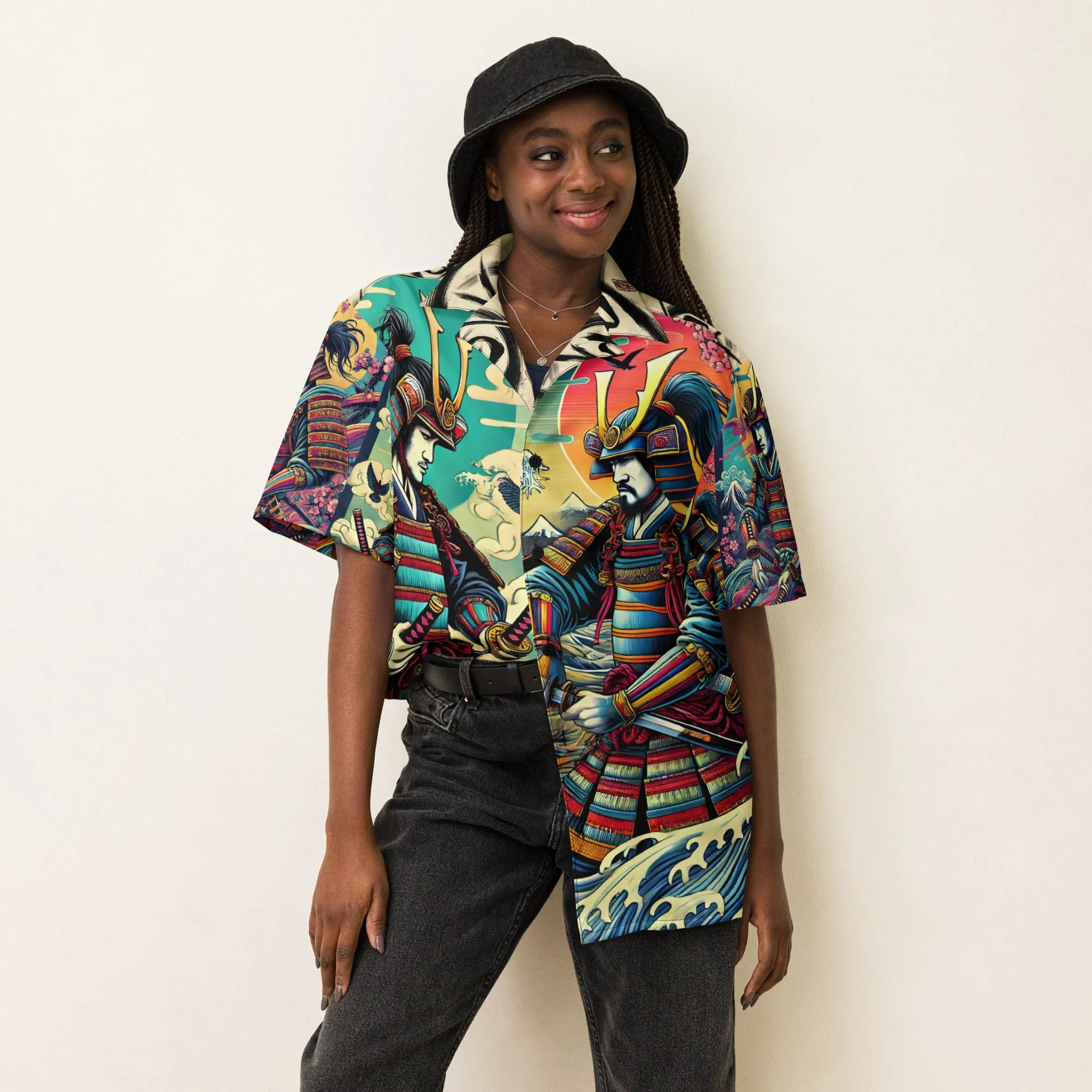 Samurai Summer Shirt: Unisex Button-Up with Epic Japanese Art