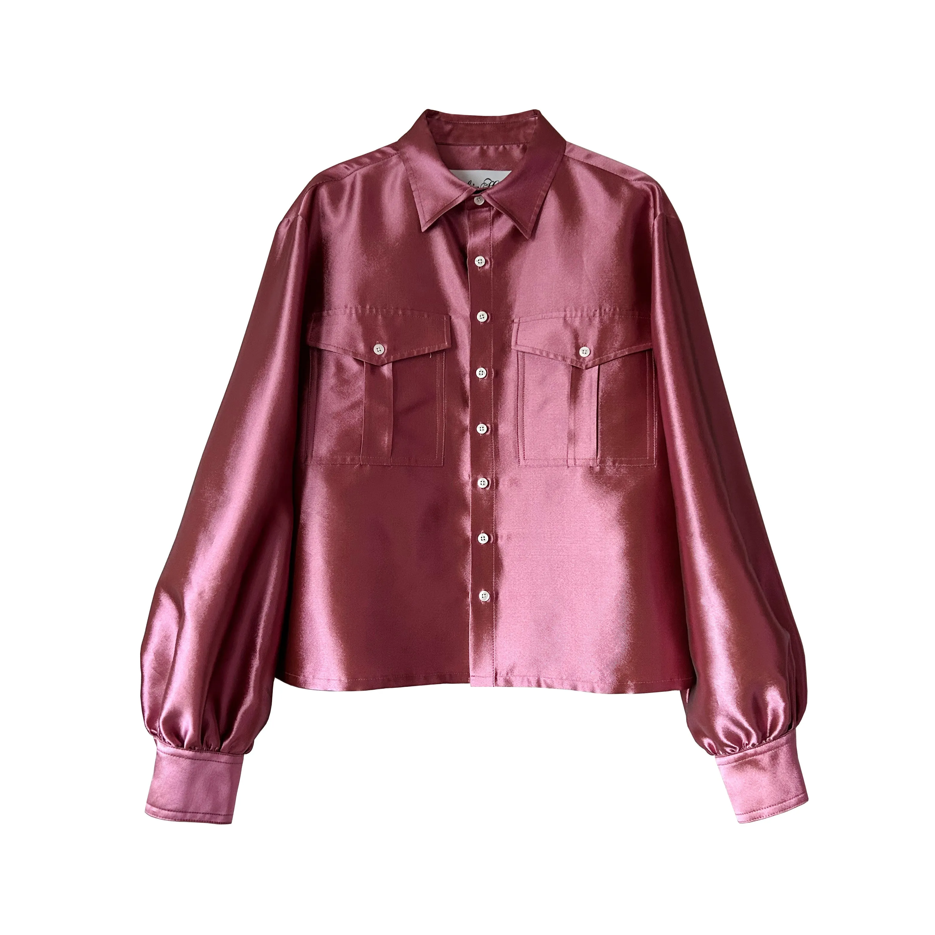 Satin Military Blouse in Metallic Pink