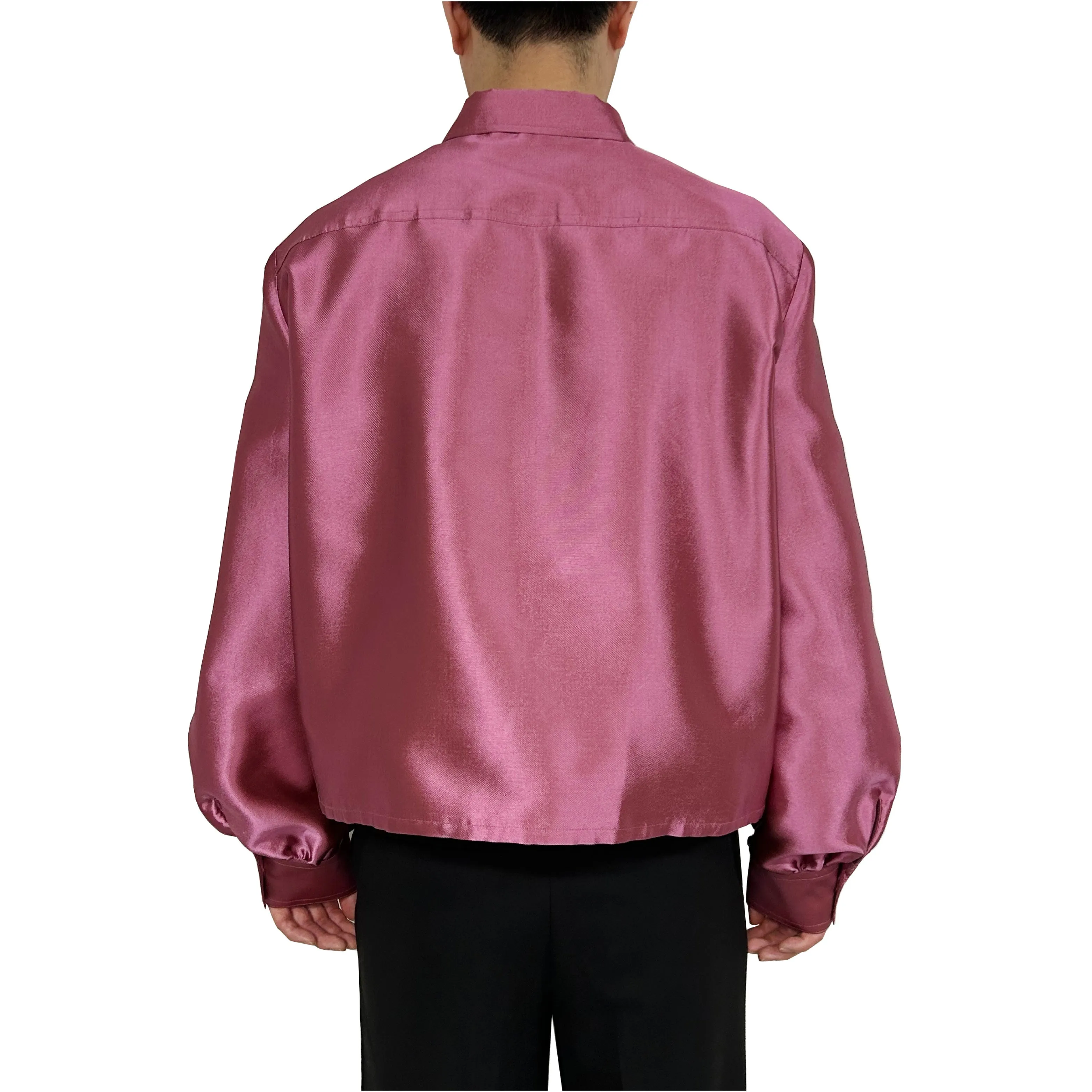 Satin Military Blouse in Metallic Pink