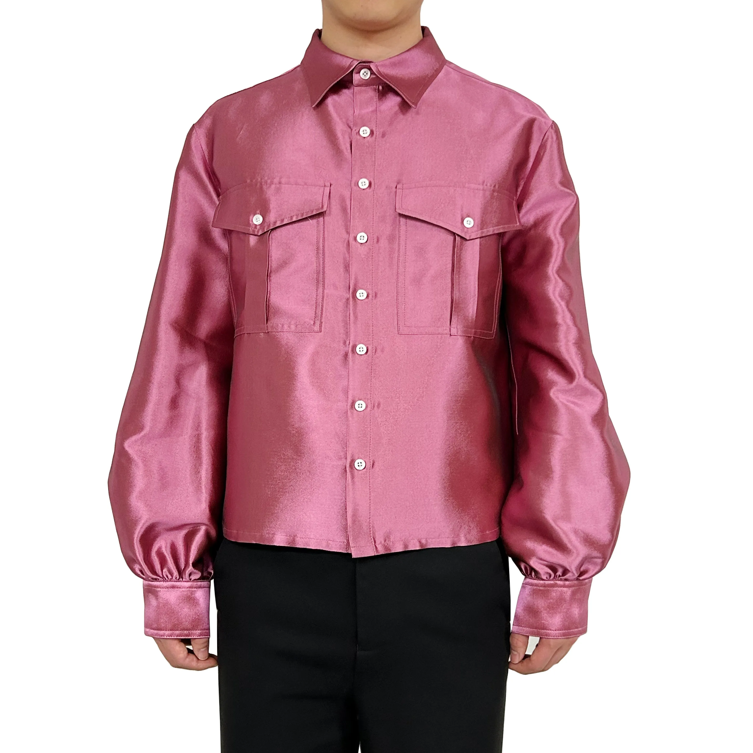 Satin Military Blouse in Metallic Pink