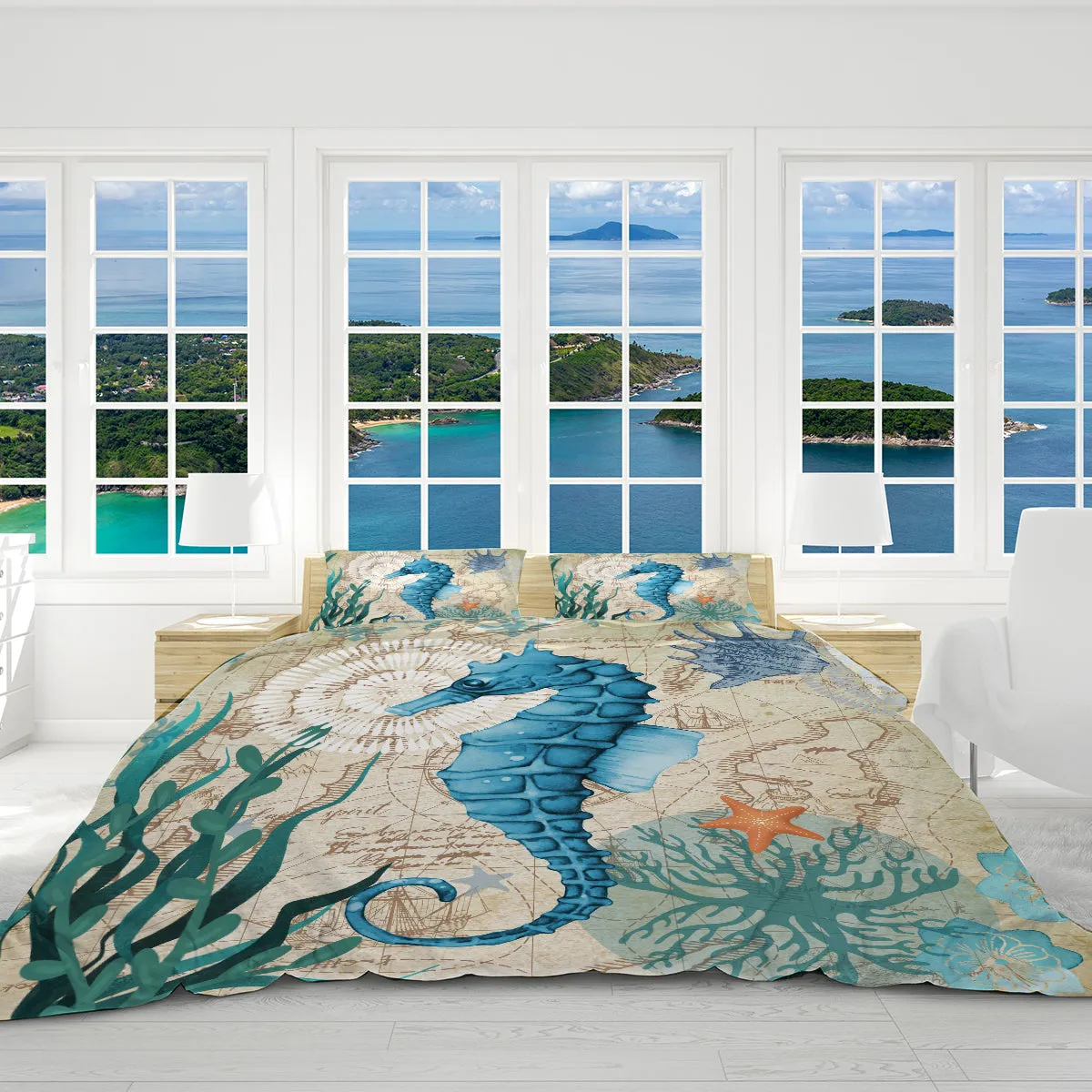 Seahorse Love Reversible Bedcover Set