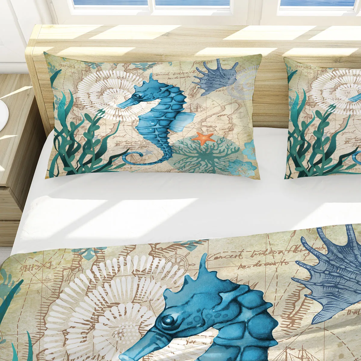 Seahorse Love Reversible Bedcover Set