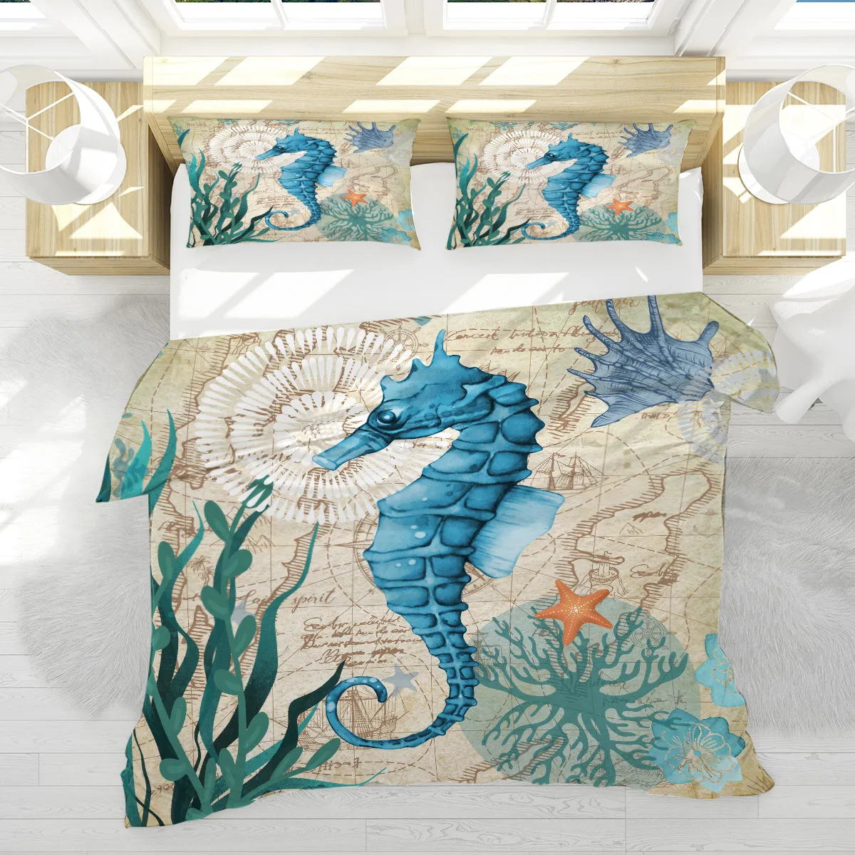 Seahorse Love Reversible Bedcover Set