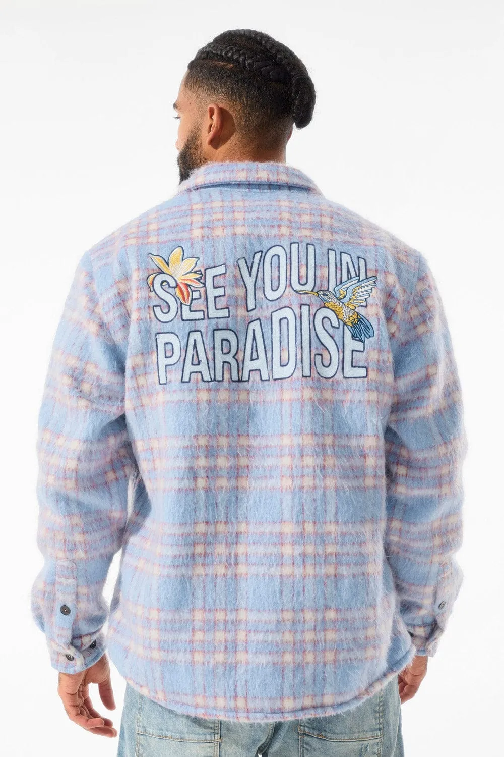 See You In Paradise Flannel Shacket (Sky Blue)