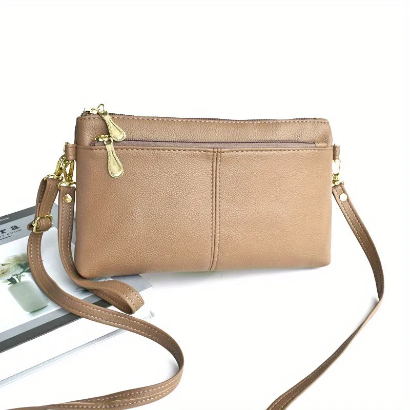 Stylish Square Wristlet Crossbody Bag for Women - Removable Strap, Double Zipper Closure, Polyester Lining, PU Material, Coin and Phone Storage - Solid Color, No Pattern, Compact and Fashionable