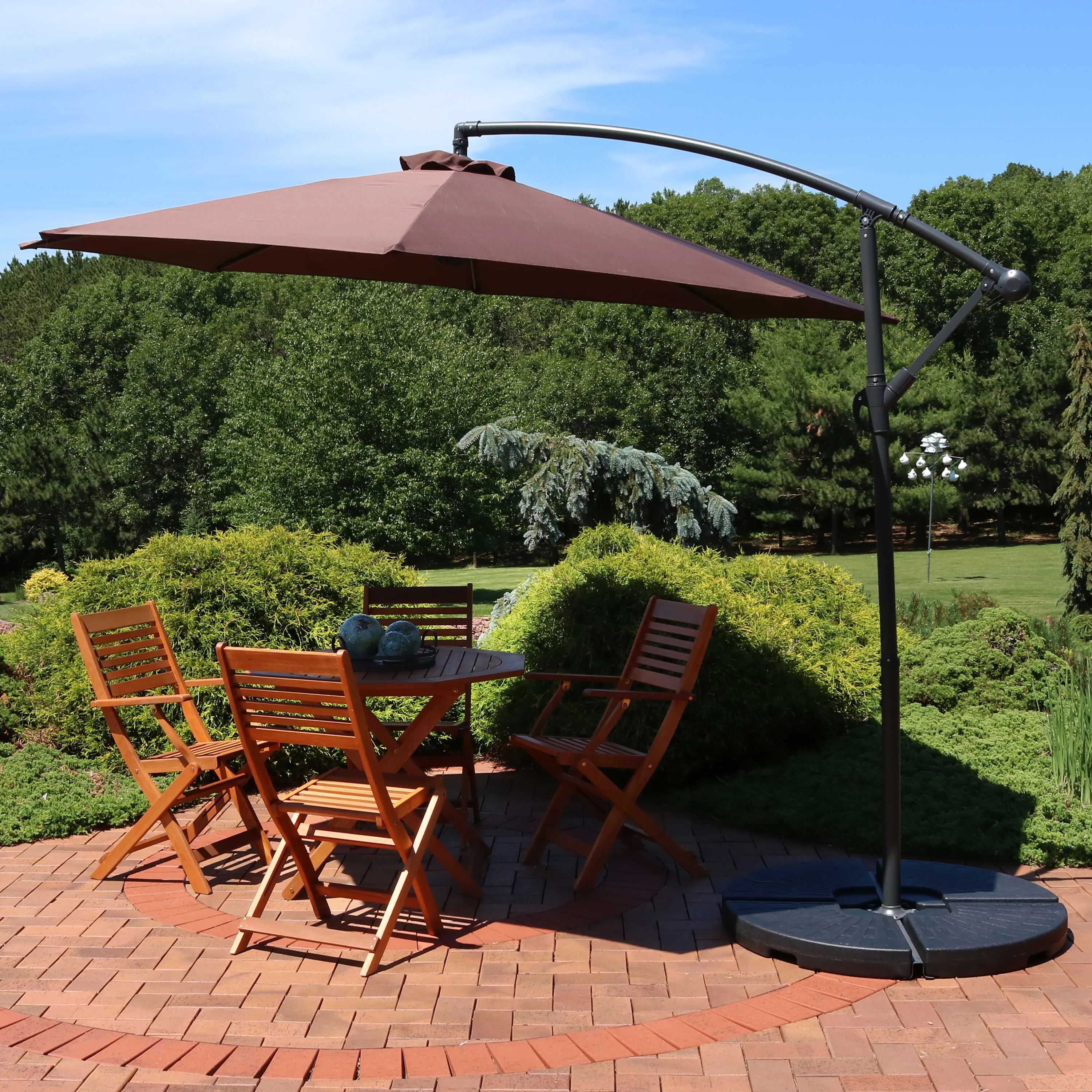 Sunnydaze 10' Offset Patio Umbrella with Cantilever and Cross Base