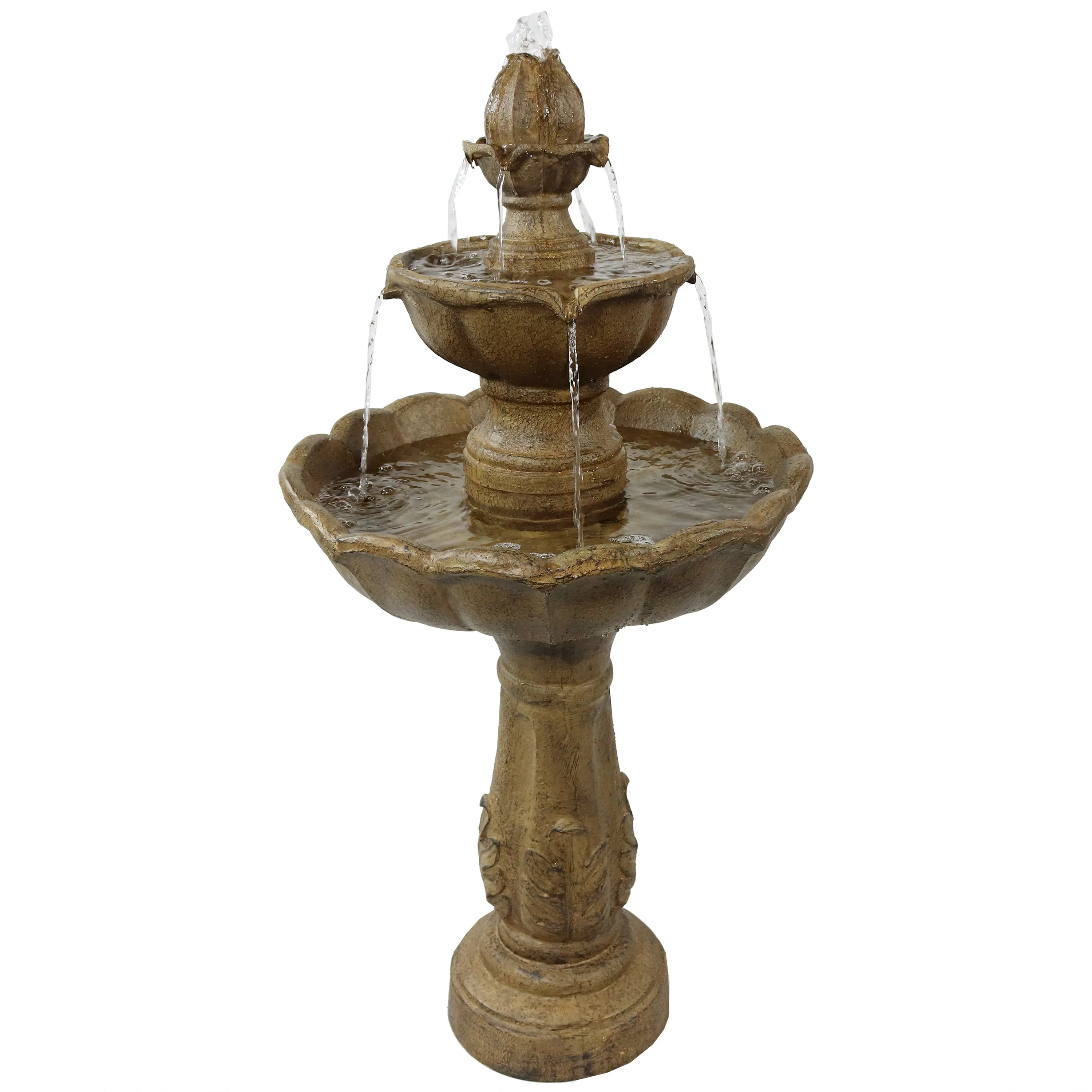 Sunnydaze 2-Tier Blooming Flower Outdoor Water Fountain - 38" H