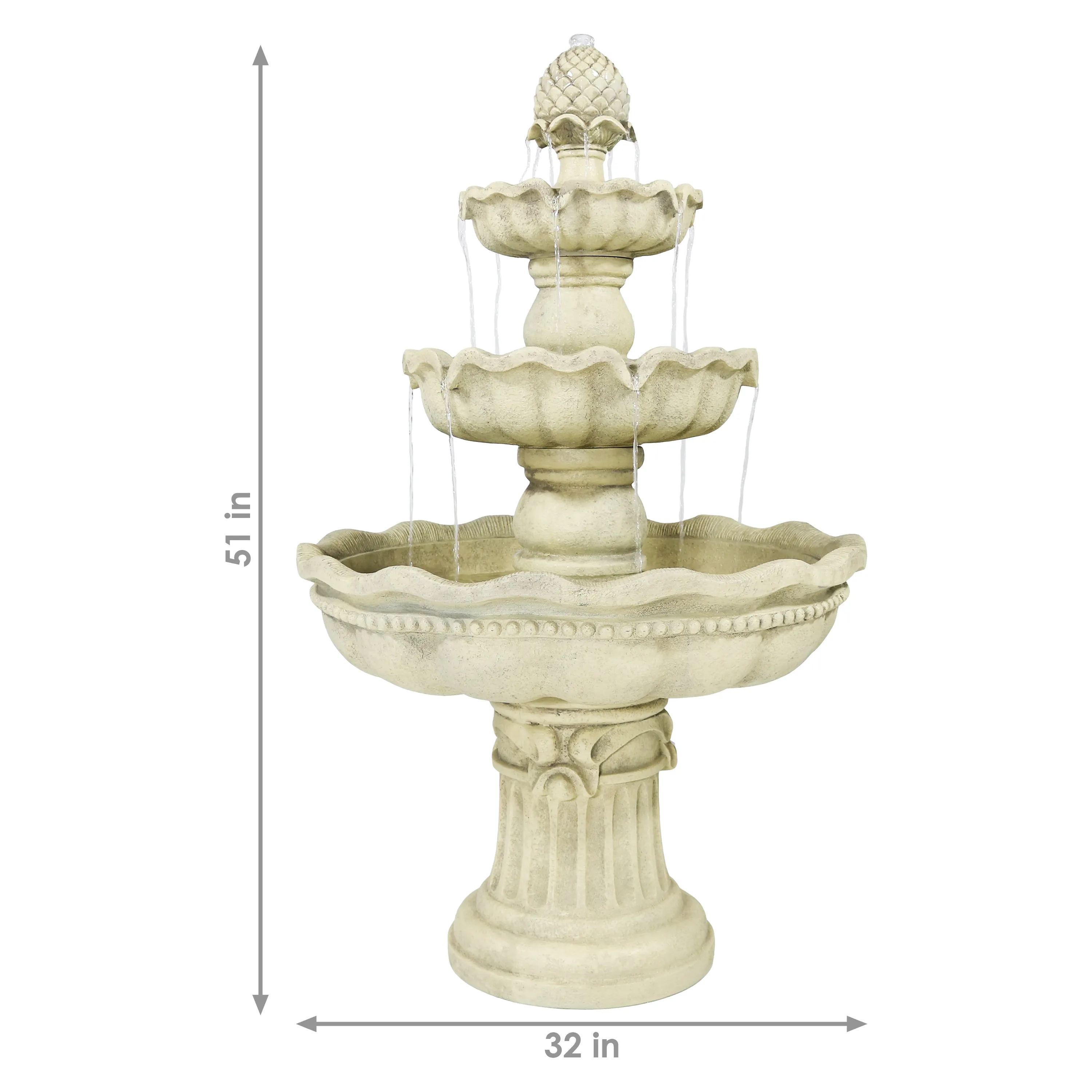 Sunnydaze 3-Tier Pineapple Garden Fountain - White - 51" H