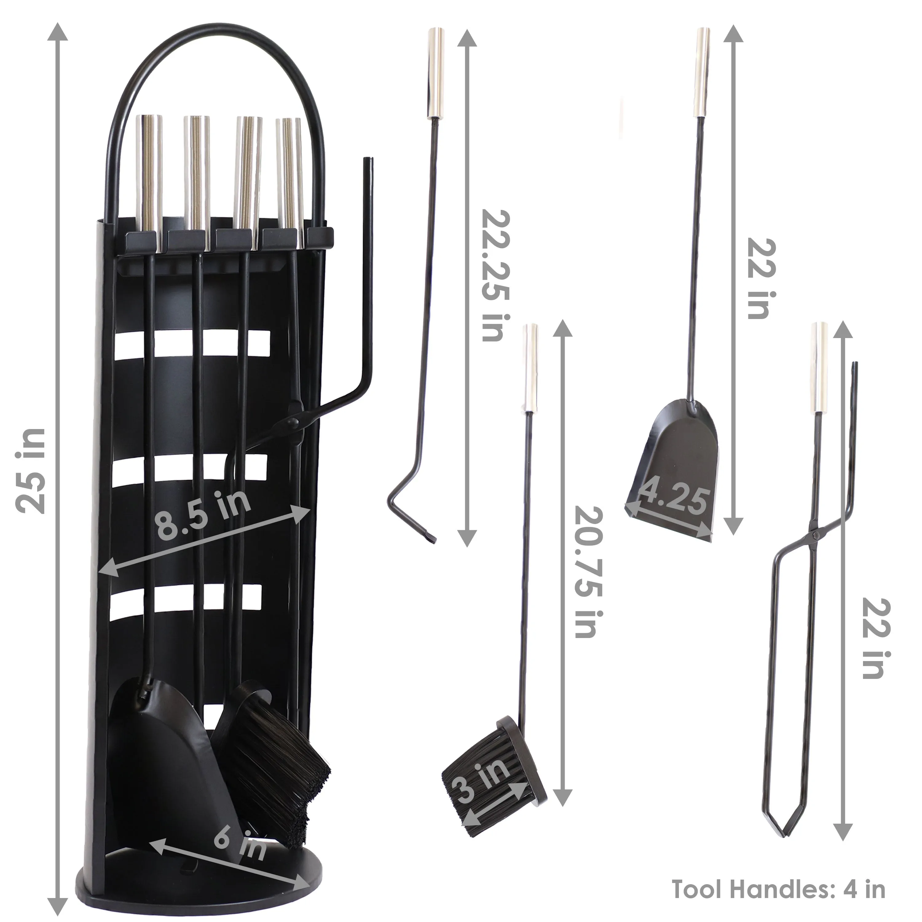 Sunnydaze 4-Piece Fireplace Tool Set with Slotted Shroud Holder