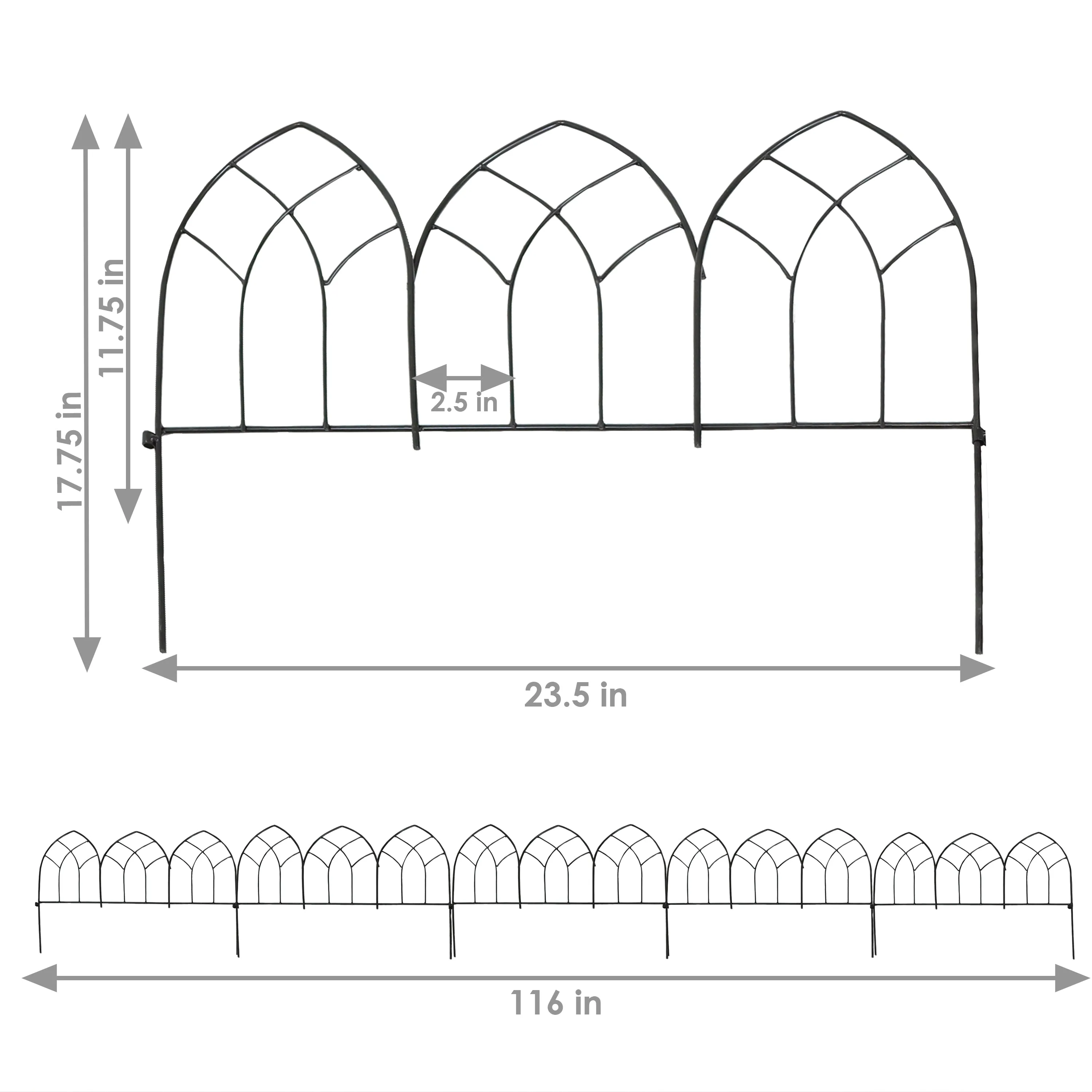 Sunnydaze 5-Piece Narbonne Steel Garden Fence Panels - 9' Overall