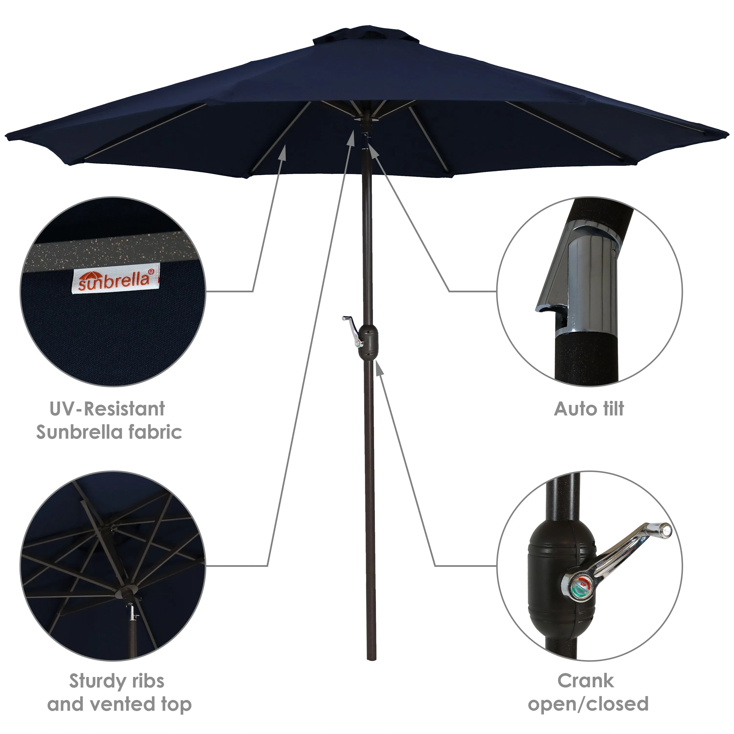 Sunnydaze 9' Aluminum Sunbrella Umbrella with Auto Tilt and Crank