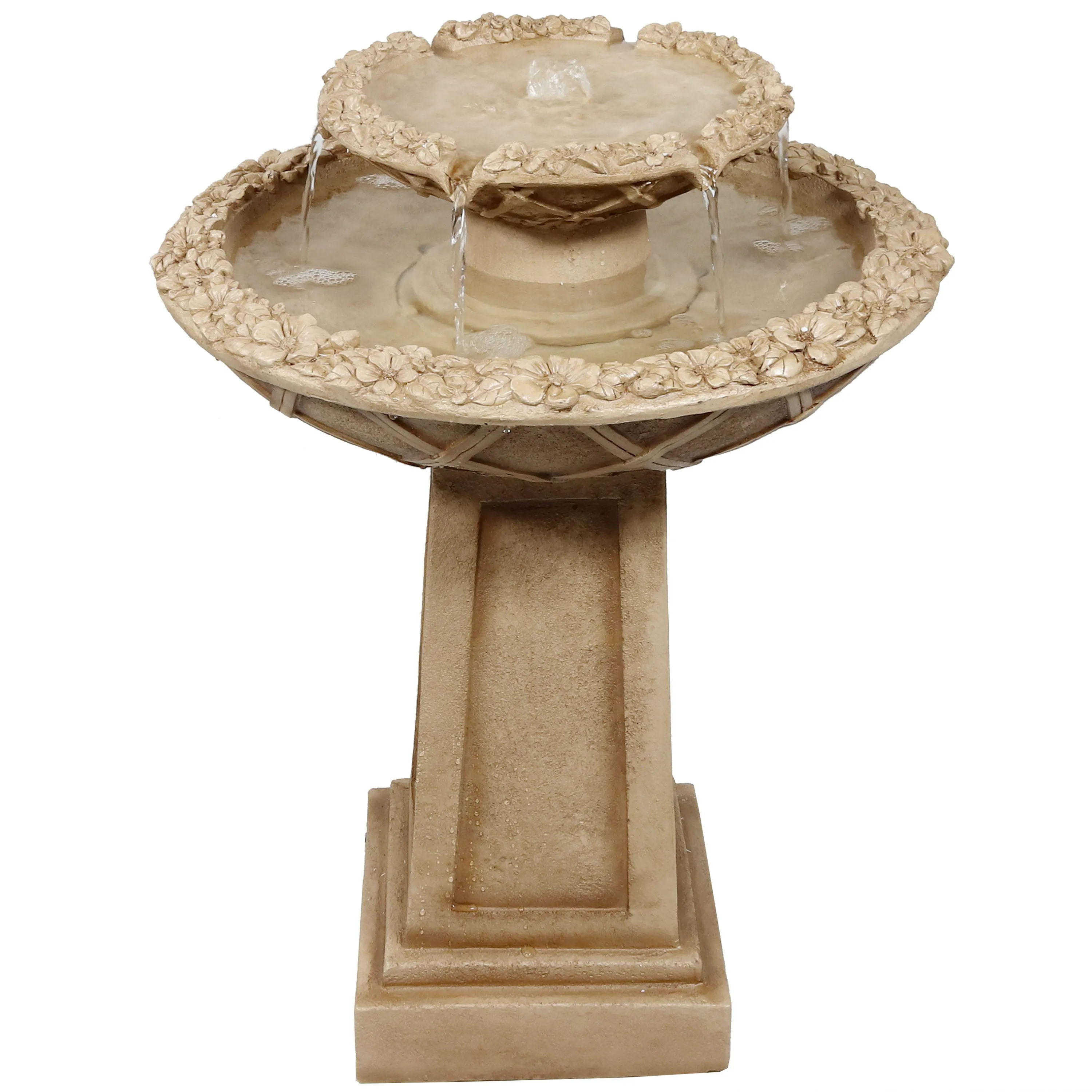 Sunnydaze Beveled Flower 2-Tier Birdbath Water Fountain - 28"