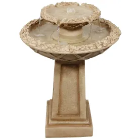 Sunnydaze Beveled Flower 2-Tier Birdbath Water Fountain - 28"