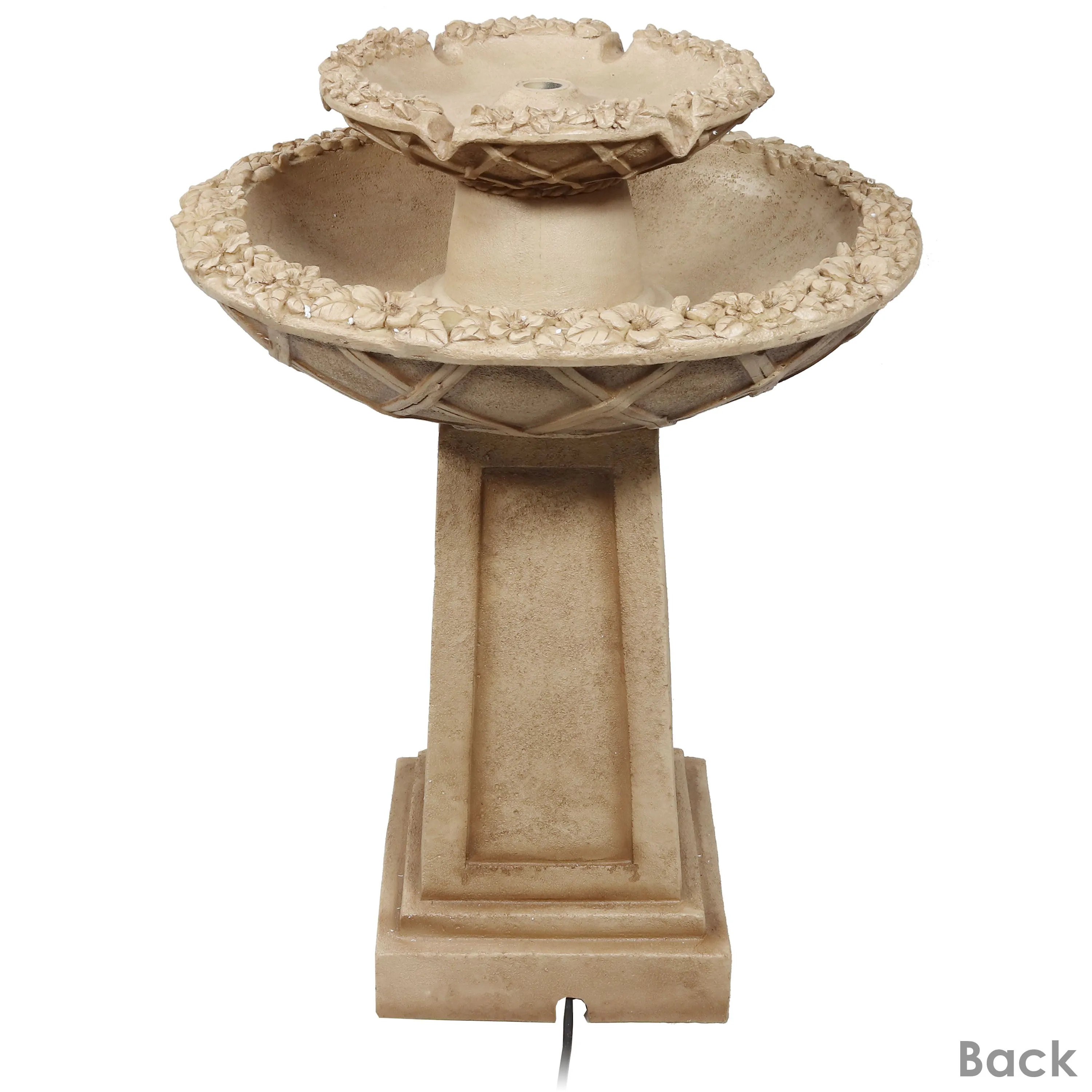 Sunnydaze Beveled Flower 2-Tier Birdbath Water Fountain - 28"