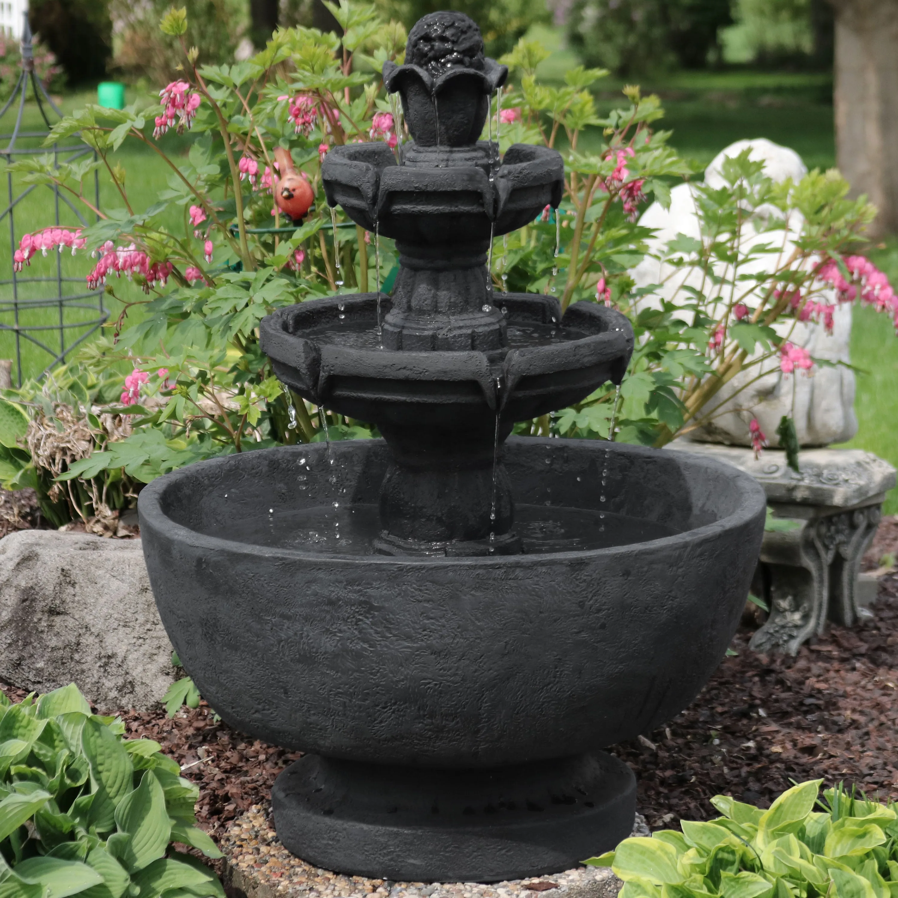 Sunnydaze Budding Fruition 3-Tier Outdoor Water Fountain - 34" H