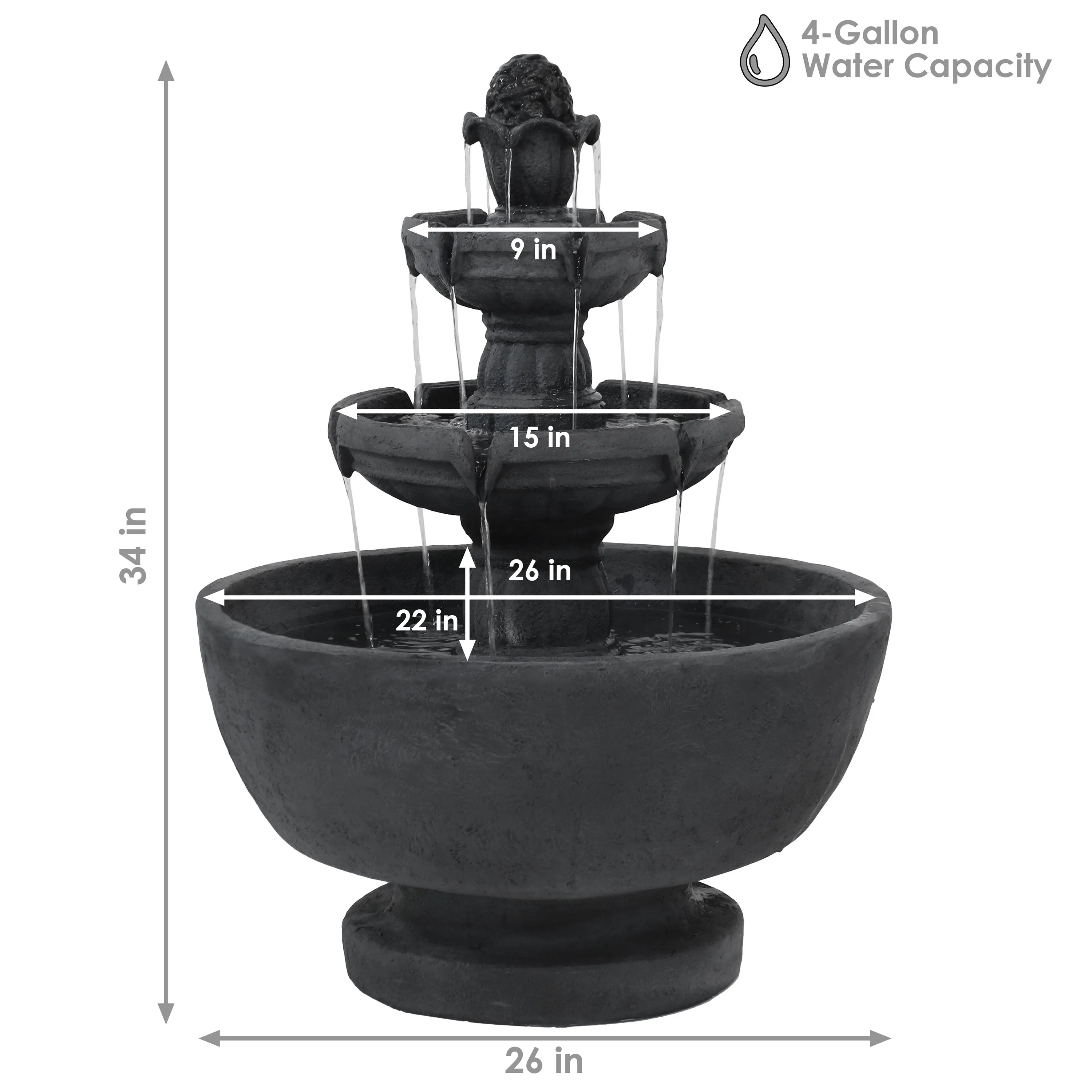 Sunnydaze Budding Fruition 3-Tier Outdoor Water Fountain - 34" H