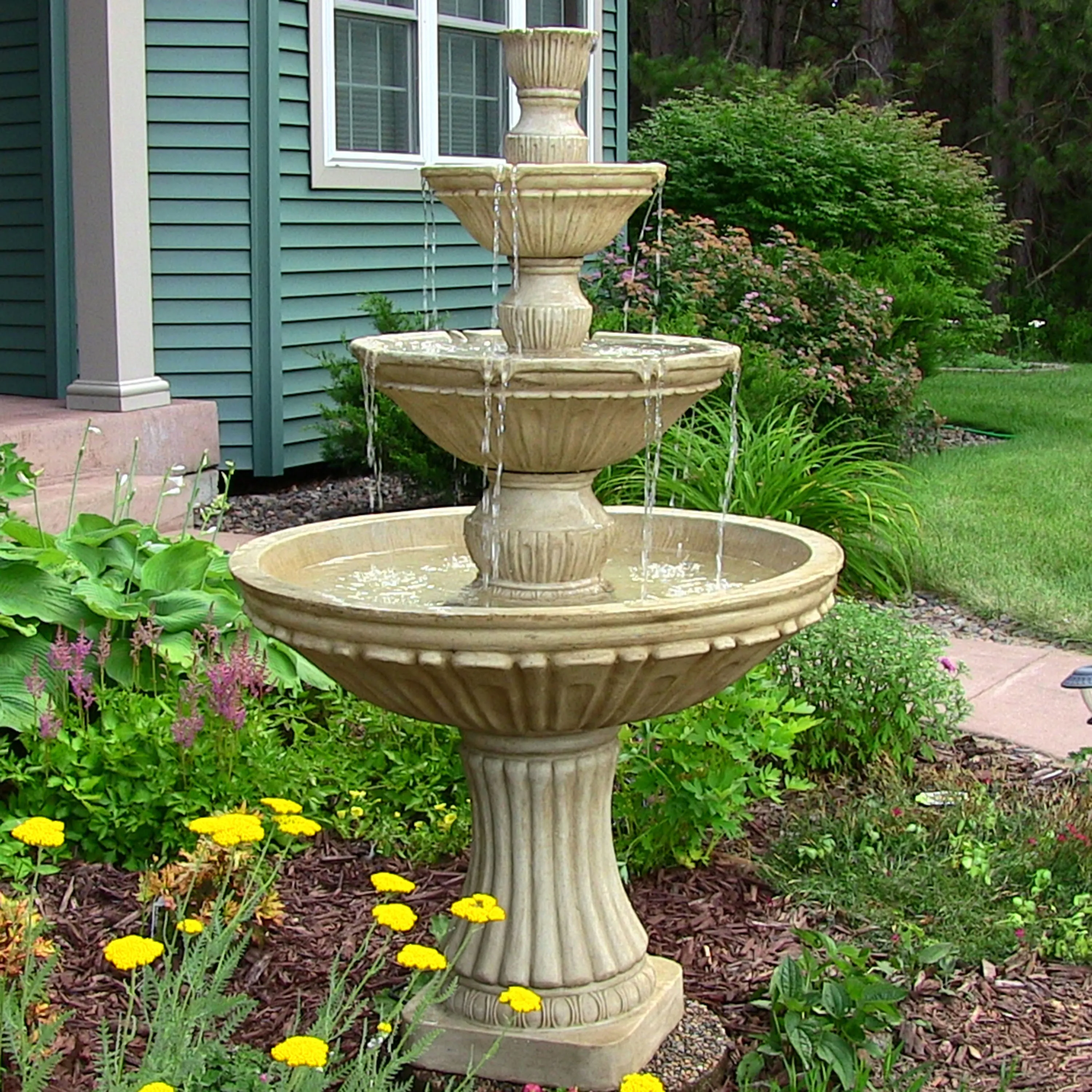 Sunnydaze Classic Designer 3-Tier Outdoor Water Fountain - 55" H