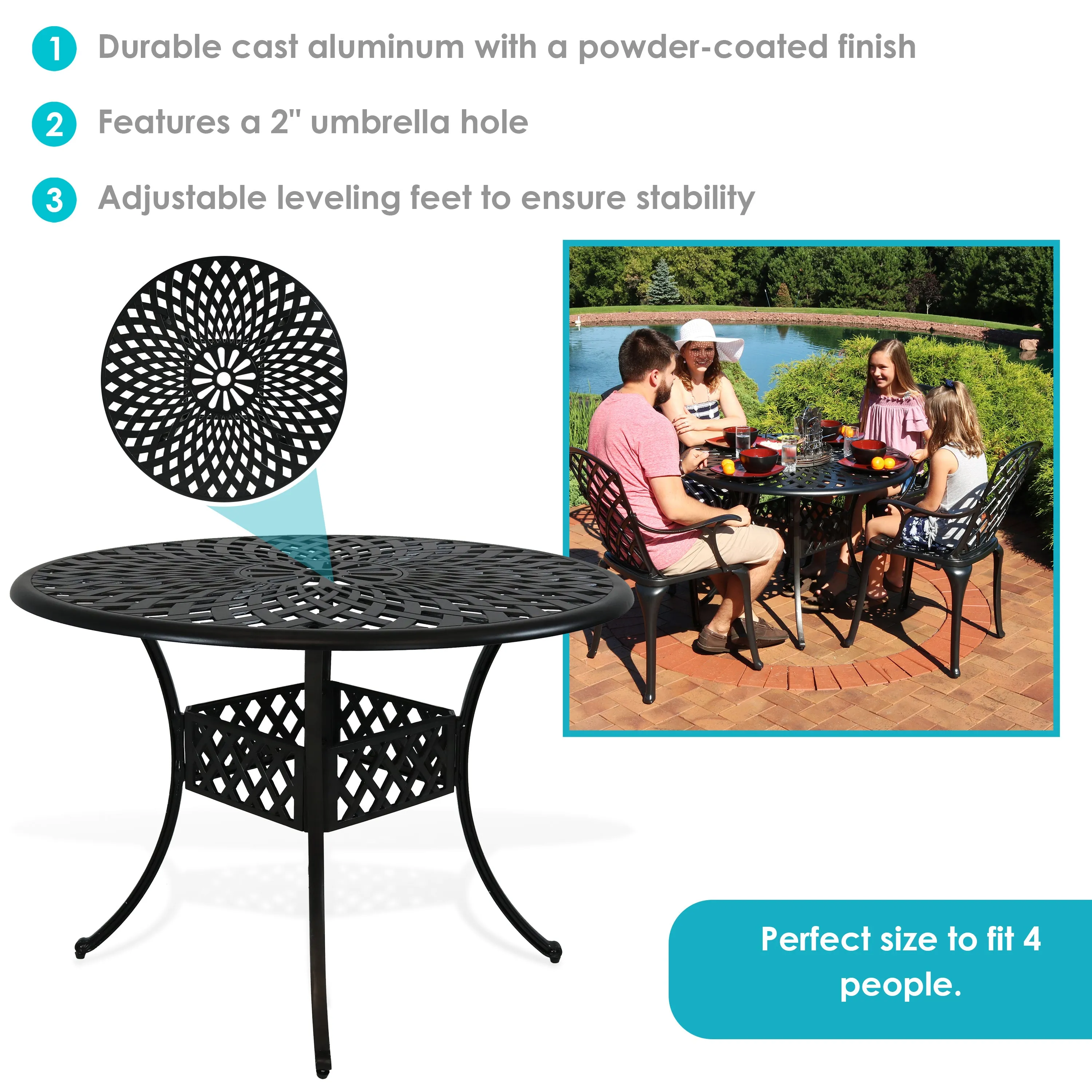 Sunnydaze Crossweave Cast Aluminum Round Patio Table - 41" Diameter