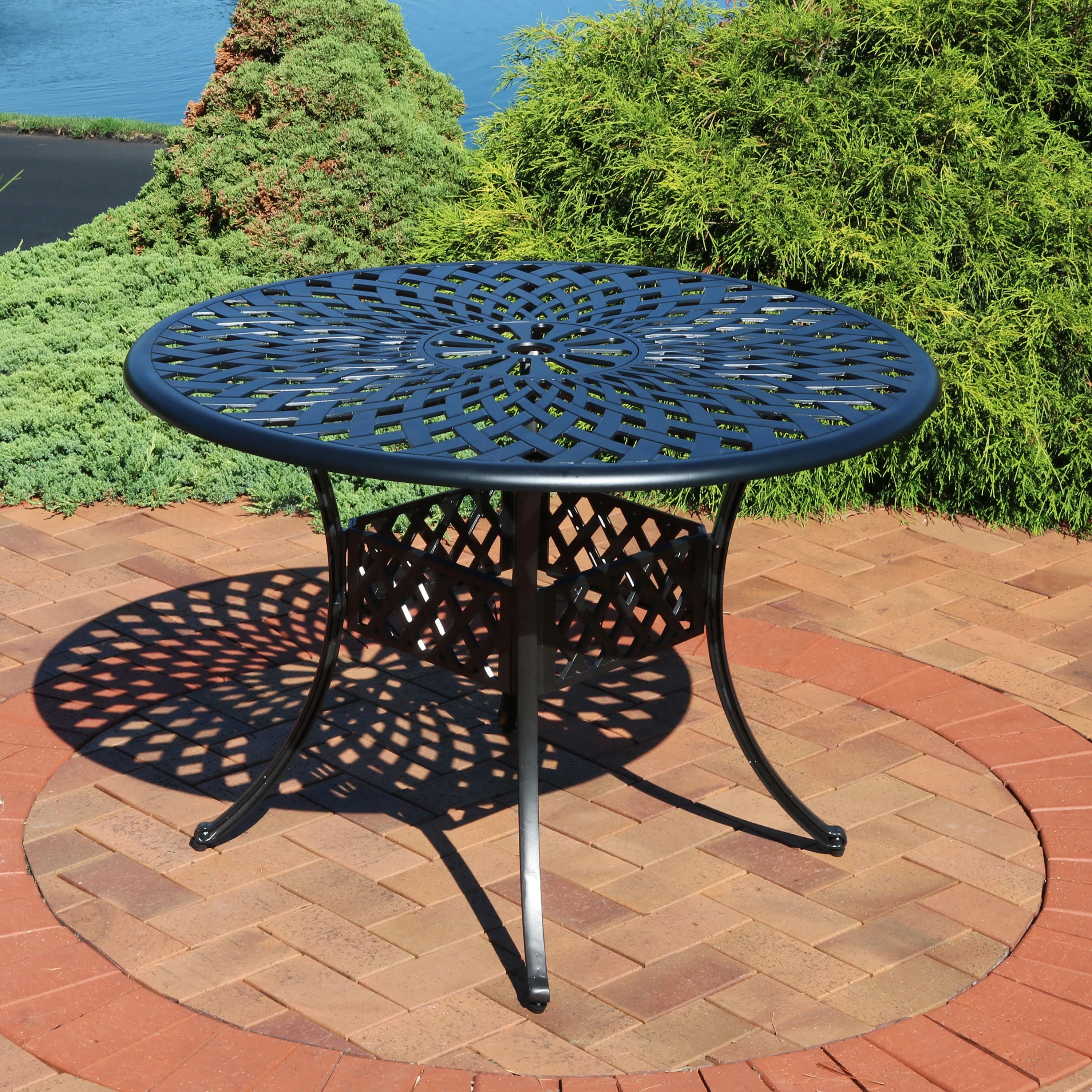 Sunnydaze Crossweave Cast Aluminum Round Patio Table - 41" Diameter