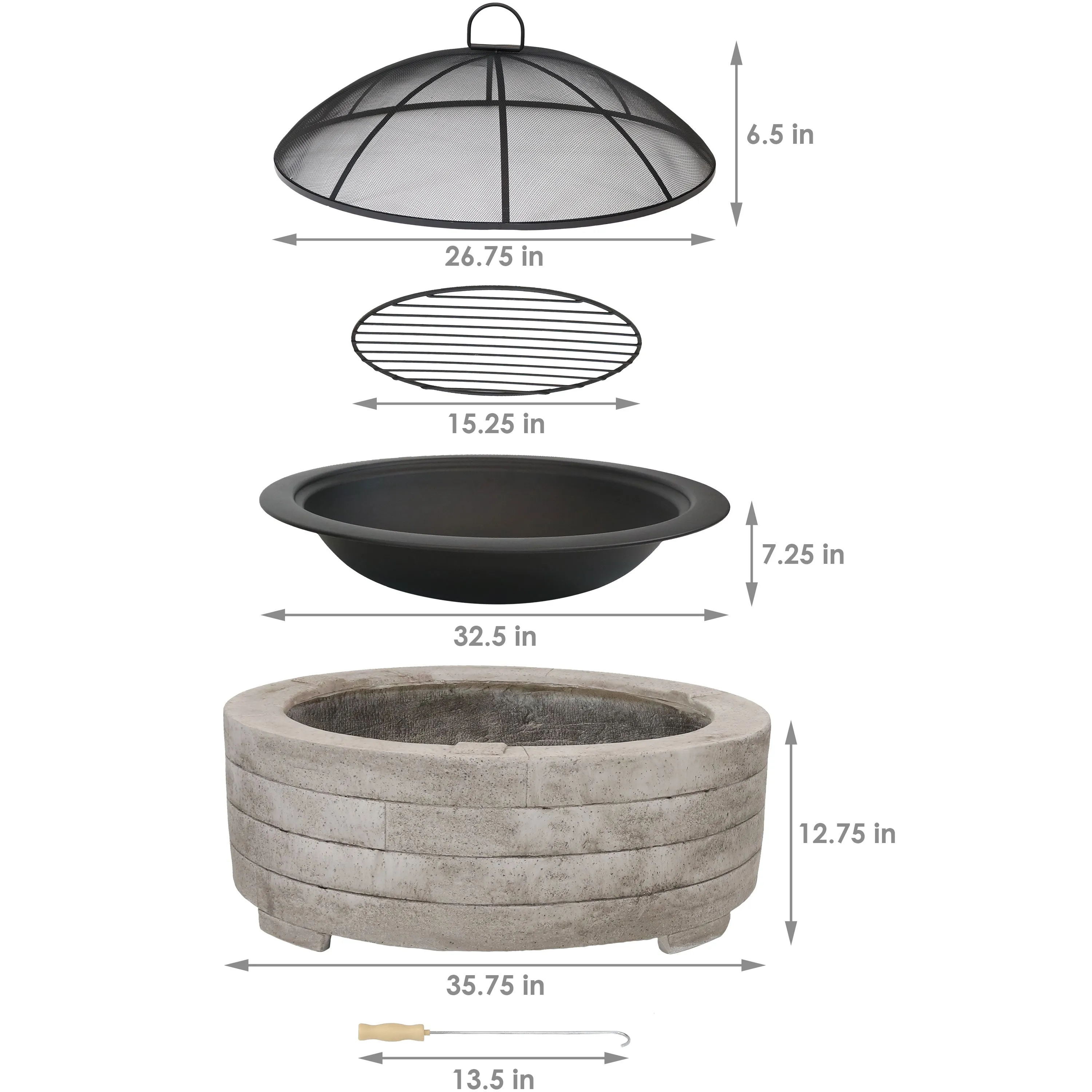 Sunnydaze Faux Stone Fire Pit Ring with Spark Screen - 35" Diameter