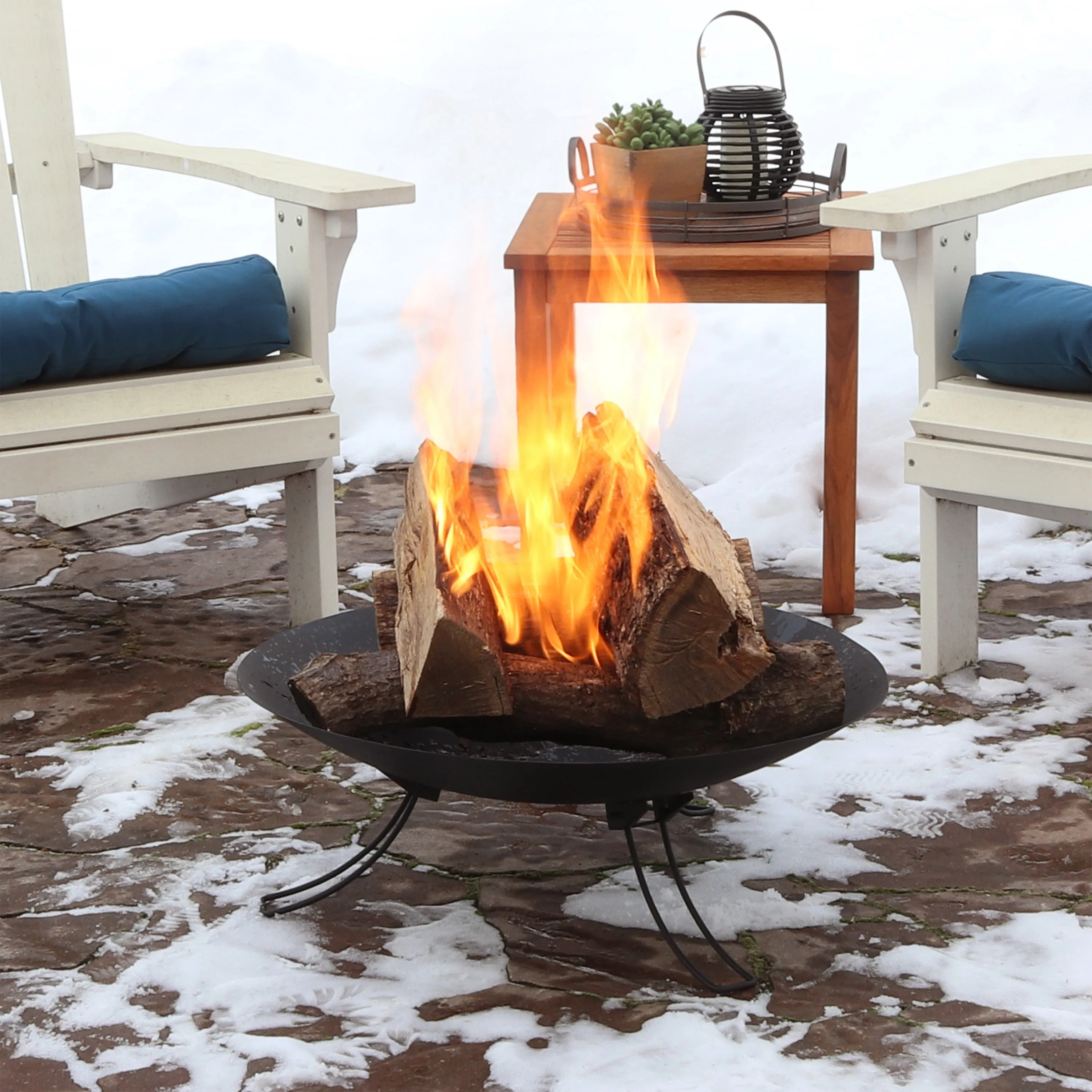 Sunnydaze Portable Folding Fire Pit - Classic Ebony 3-Legged Fire Bowl - 24"