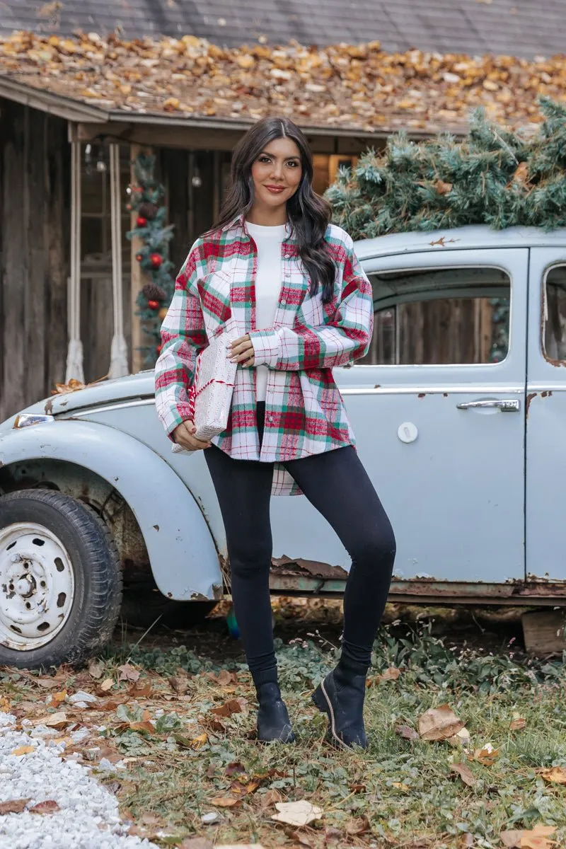 The Mistletoe Plaid Button Down Shacket