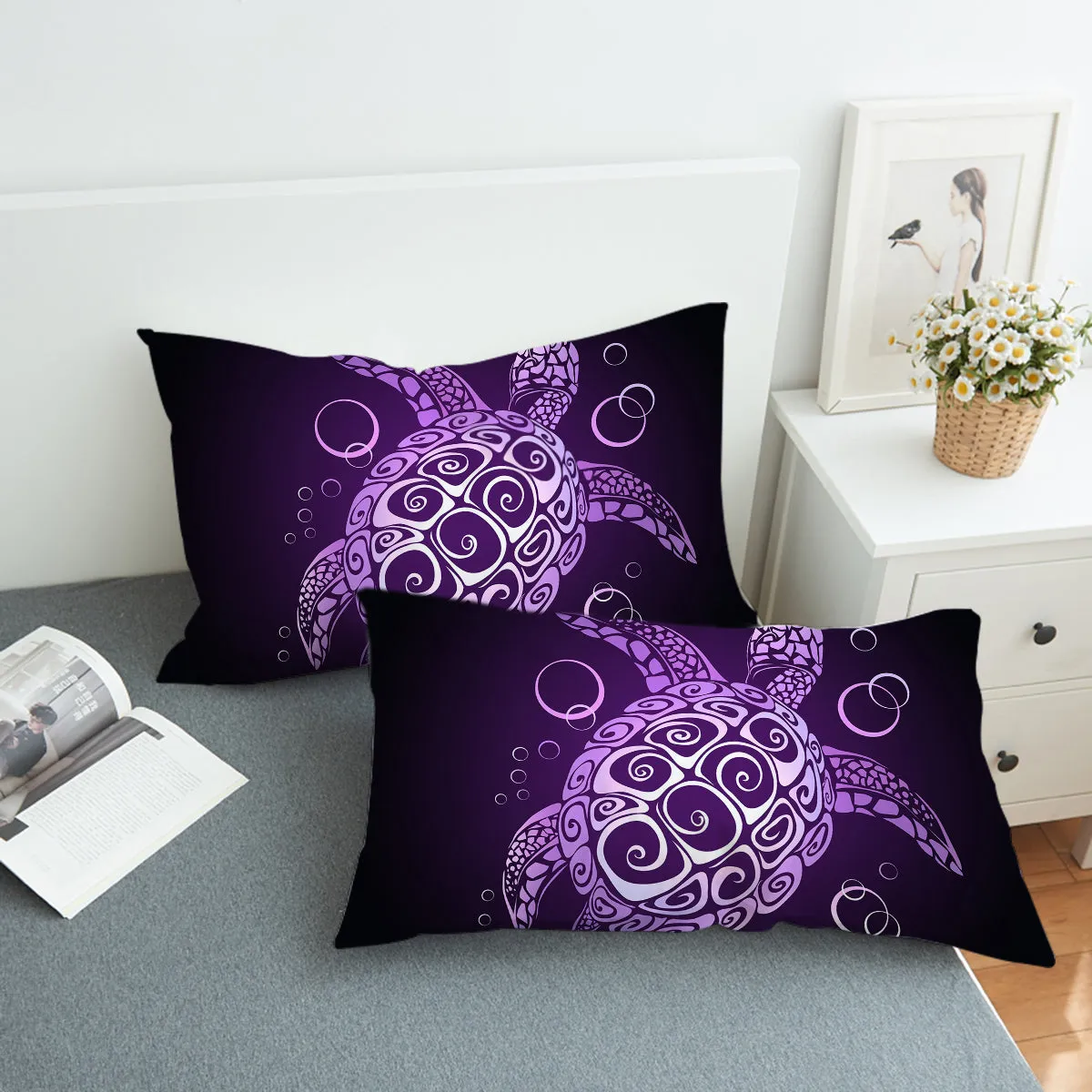 The Purple Turtle Twist Reversible Bed Cover Set