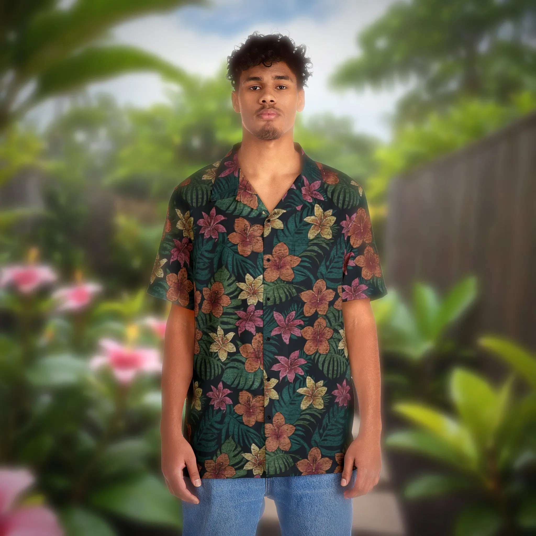 Tropical Hibiscus Plumeria Men's Hawaiian Shirt