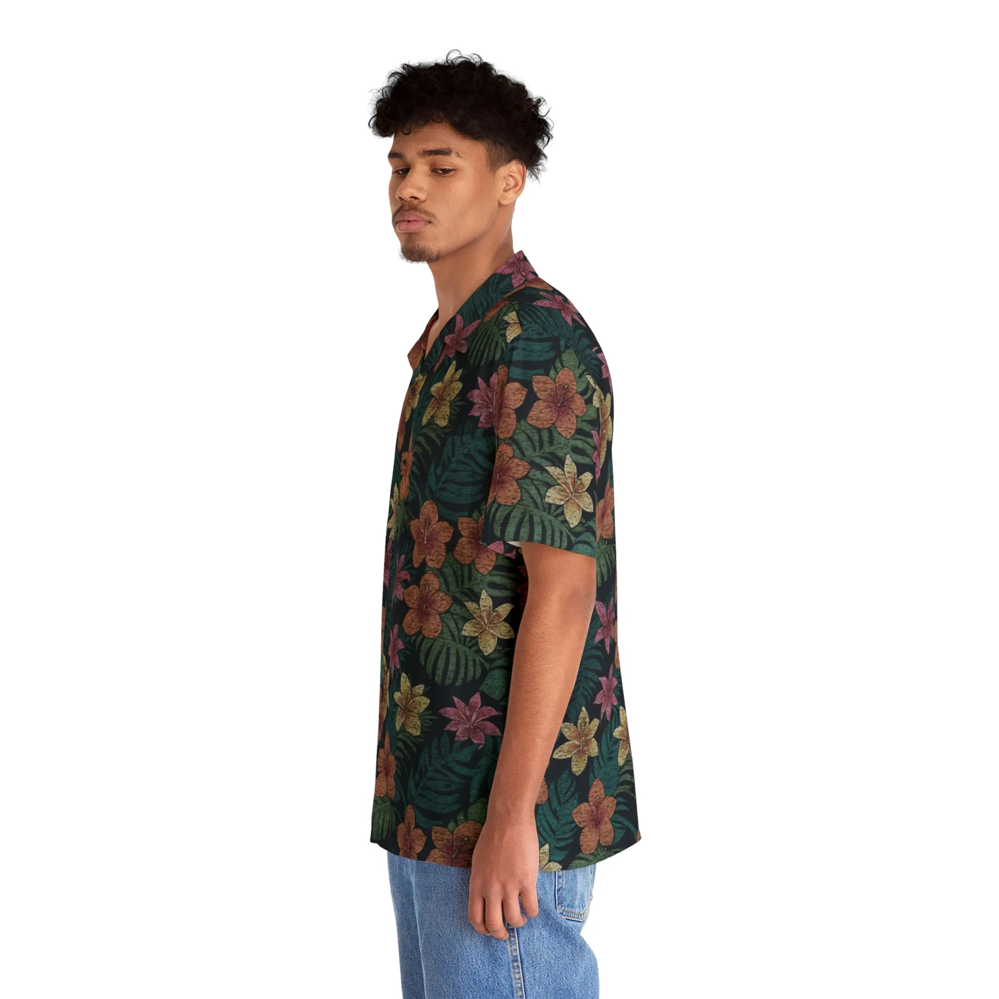 Tropical Hibiscus Plumeria Men's Hawaiian Shirt