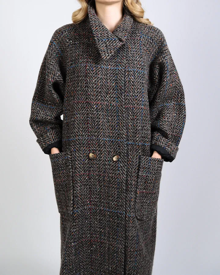 Tweed Wool Asymmetric Cowl Coat