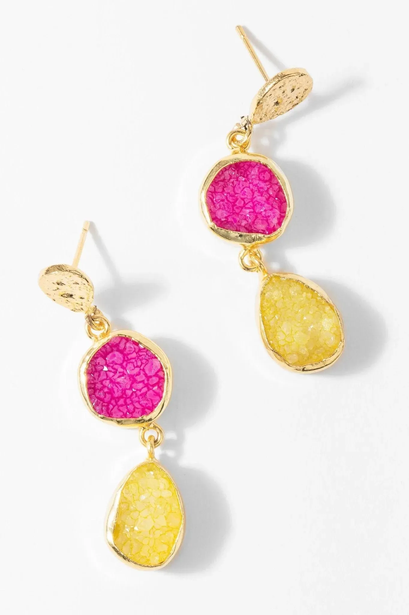 Two Tone Double Druzy Drop Earrings