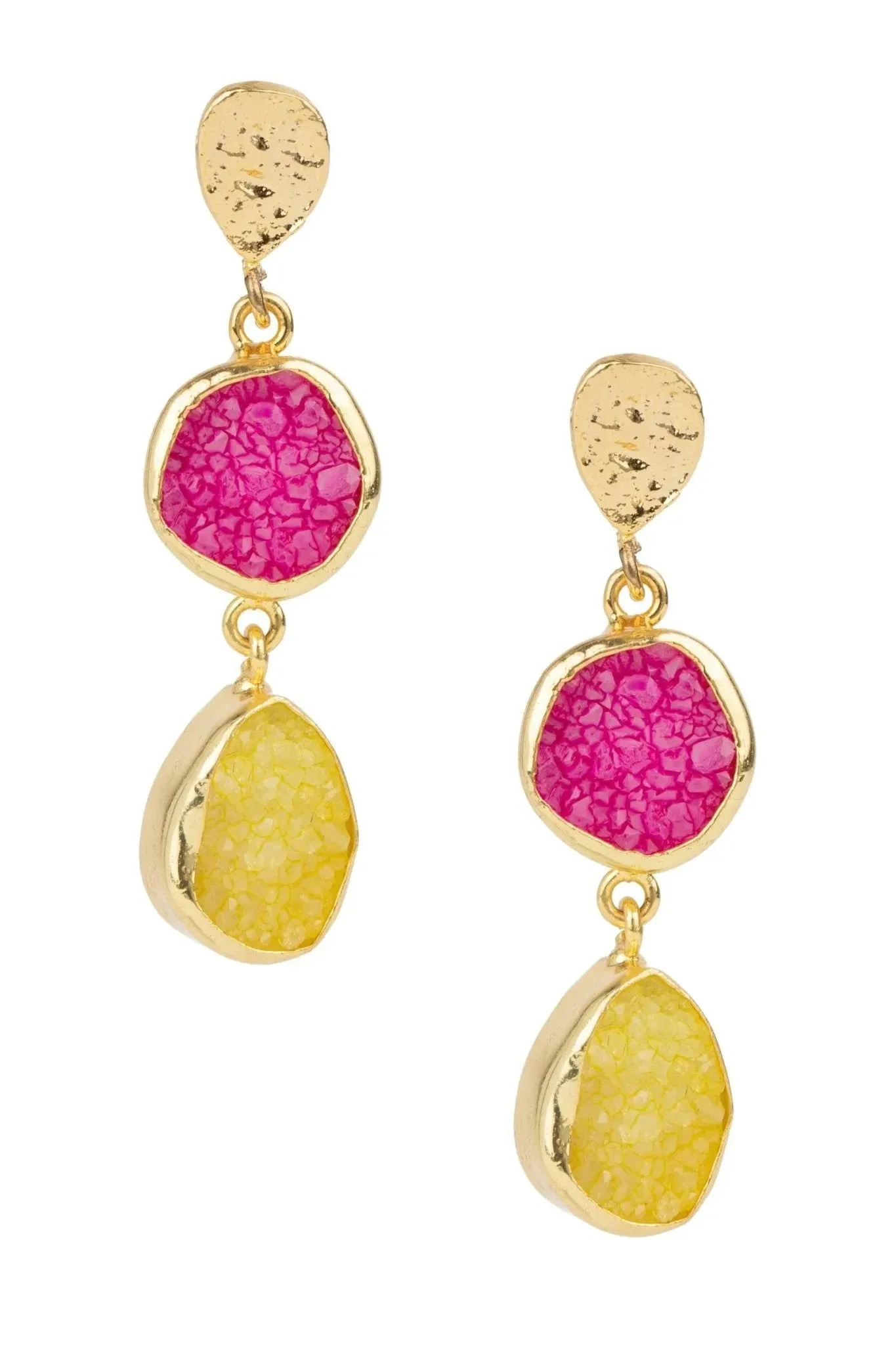 Two Tone Double Druzy Drop Earrings