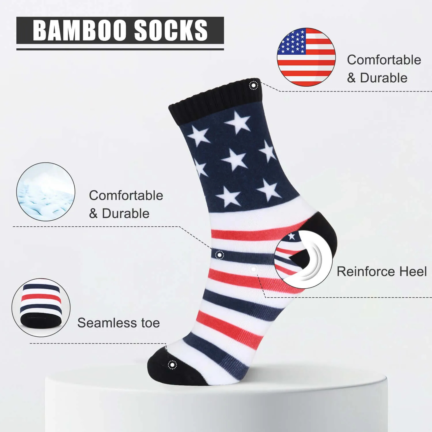 USA American Flag Socks Patriotic Crew Socks for Men/Women Striped Stars Socks Gift, 4 Pack