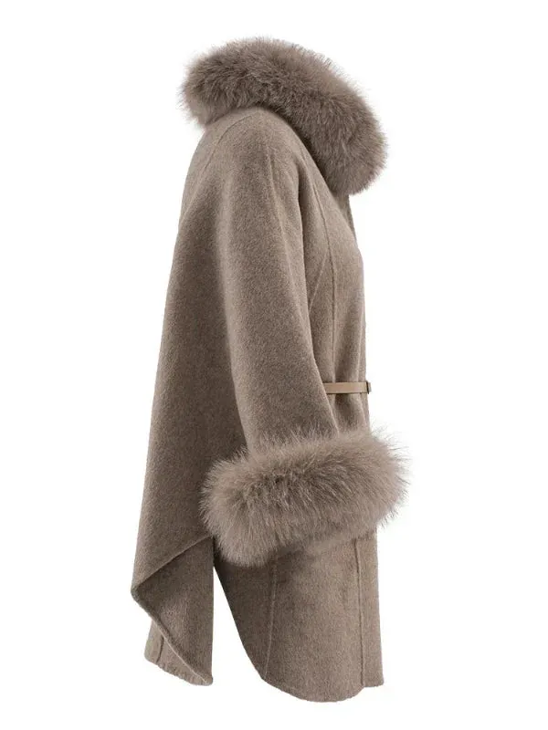 Wenkouban-Winter outfits Christmas Wool Blend Covered Button Detachable Fur Collar Coat with Belt