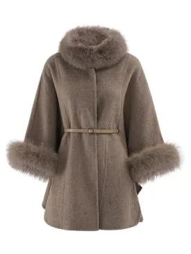 Wenkouban-Winter outfits Christmas Wool Blend Covered Button Detachable Fur Collar Coat with Belt