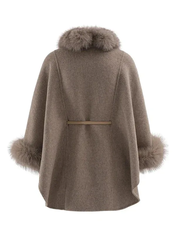 Wenkouban-Winter outfits Christmas Wool Blend Covered Button Detachable Fur Collar Coat with Belt