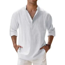 West Louis™ Designer Linen Long Sleeve Henley Beach Shirts