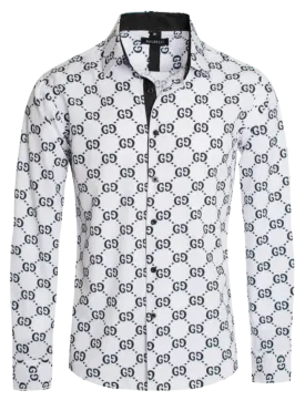 White & Black GG Men's Fashion Design Long Sleeve Shirt