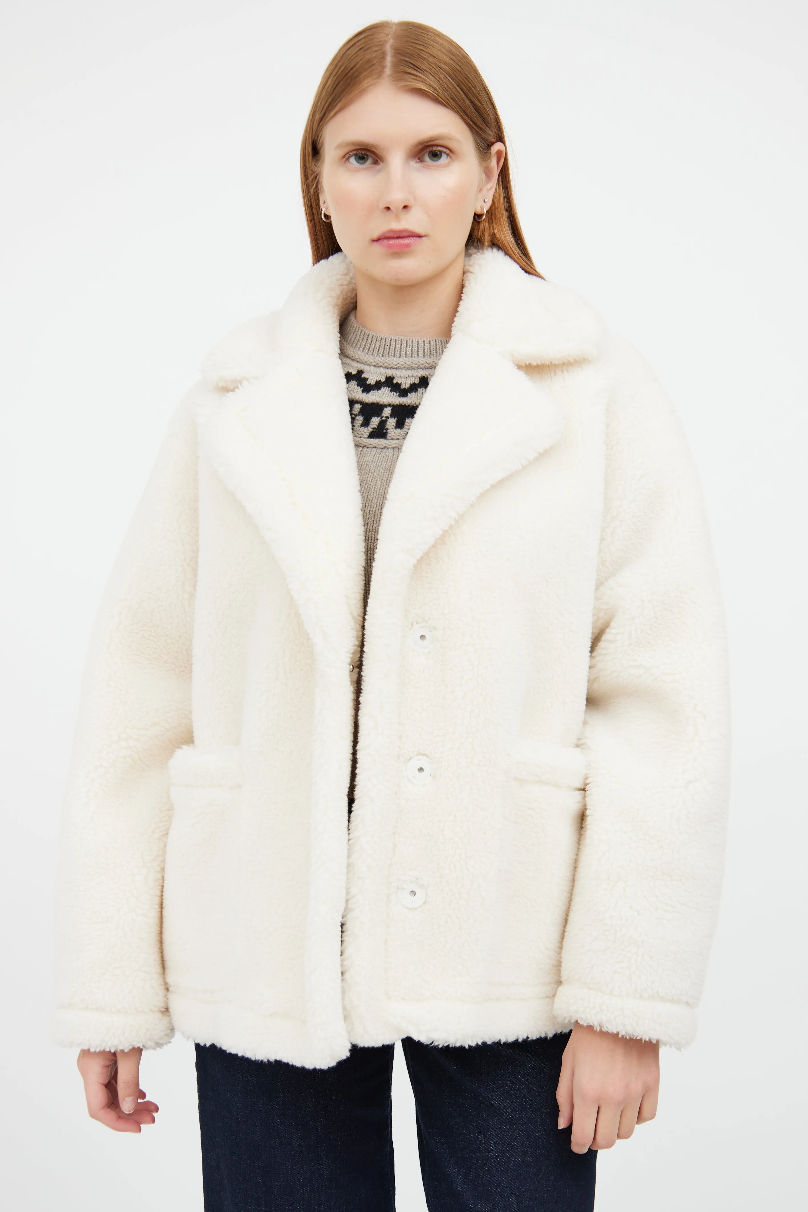 White Teddy Long Sleeve Jacket Coat